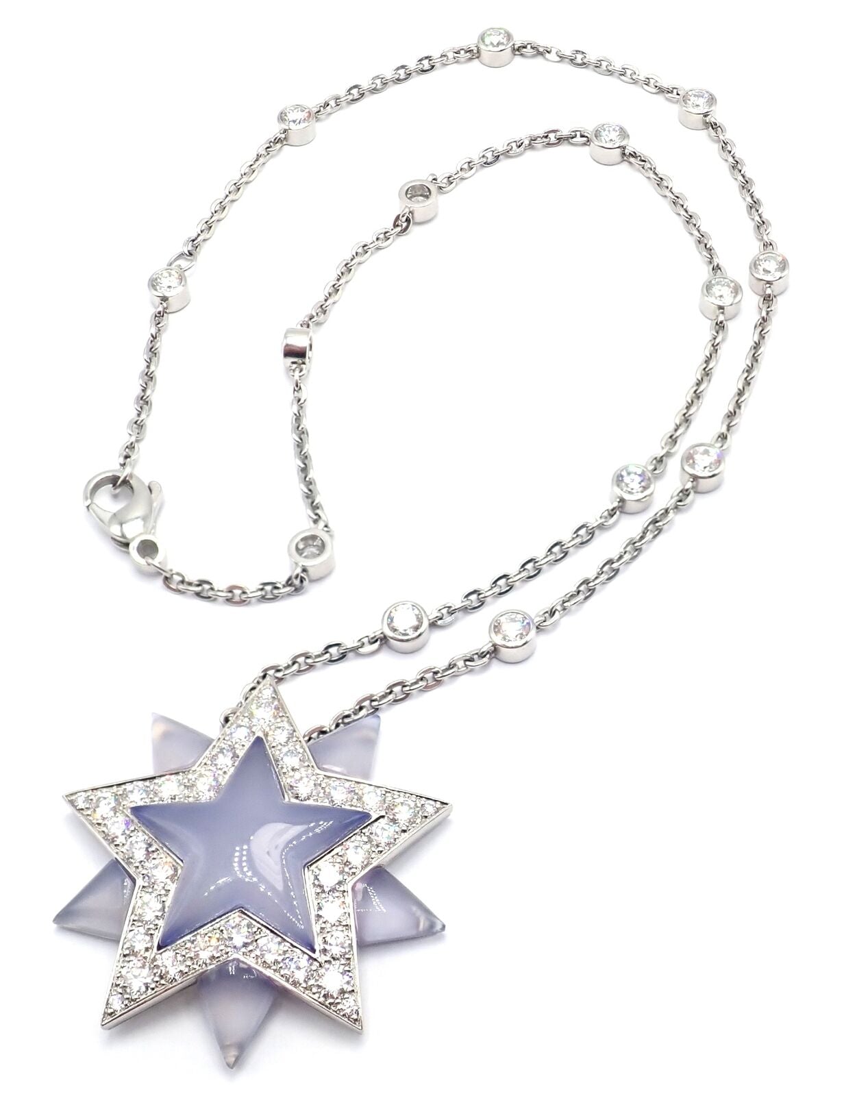 Authentic Tiffany & Co Platinum Diamond Blue Chalcedony Star Pendant Necklace - Perfect for Anniversary Gifts, Valentine's Day & Special Occasions