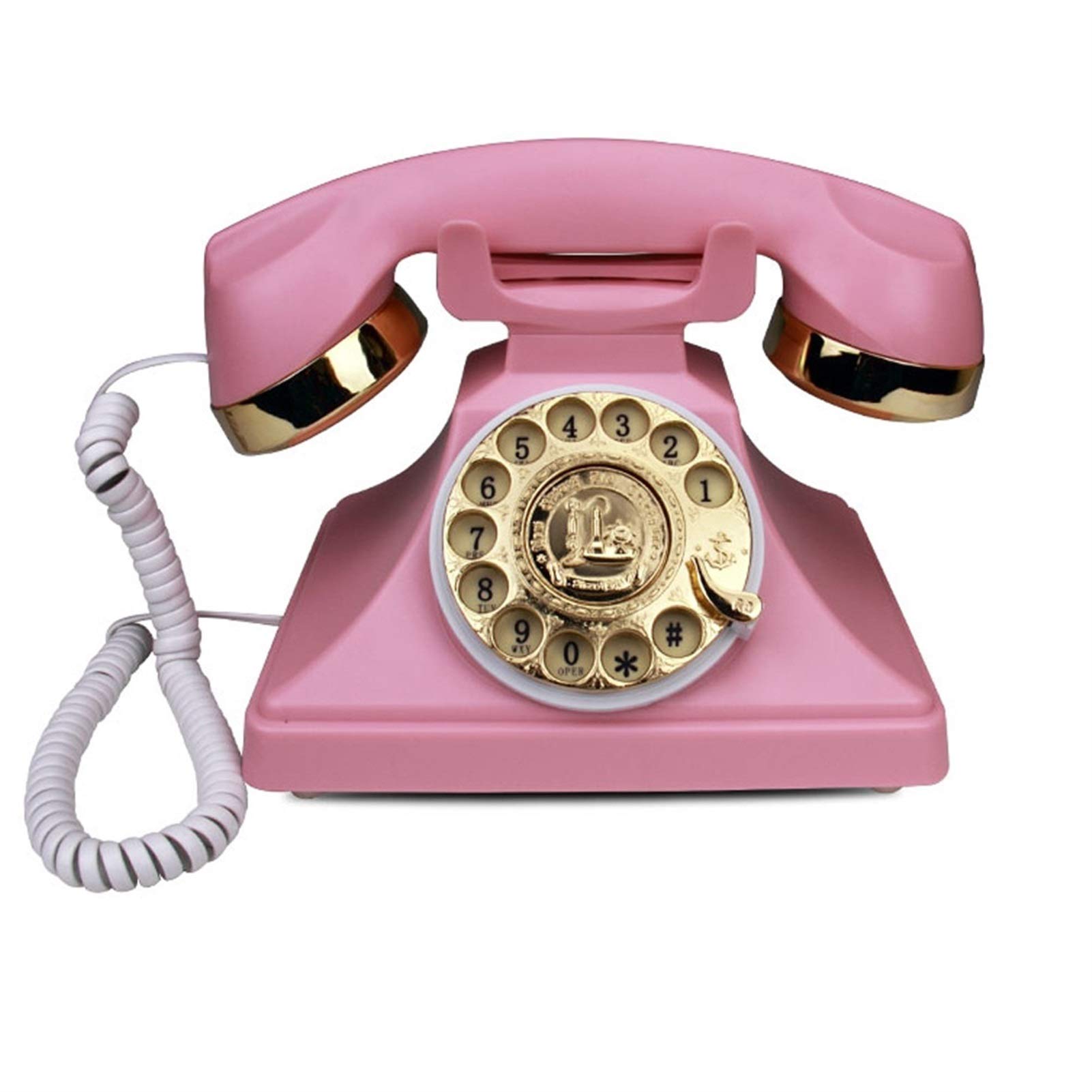 Vintage Rotary Dial Phone - Retro Wired Landline Telephone with Mechanical Ringtone, Handsfree Function - Pink Antique Style for Home, Office & Decoration (Perfect for Vintage Themed Rooms, Film Props & Gift Ideas)