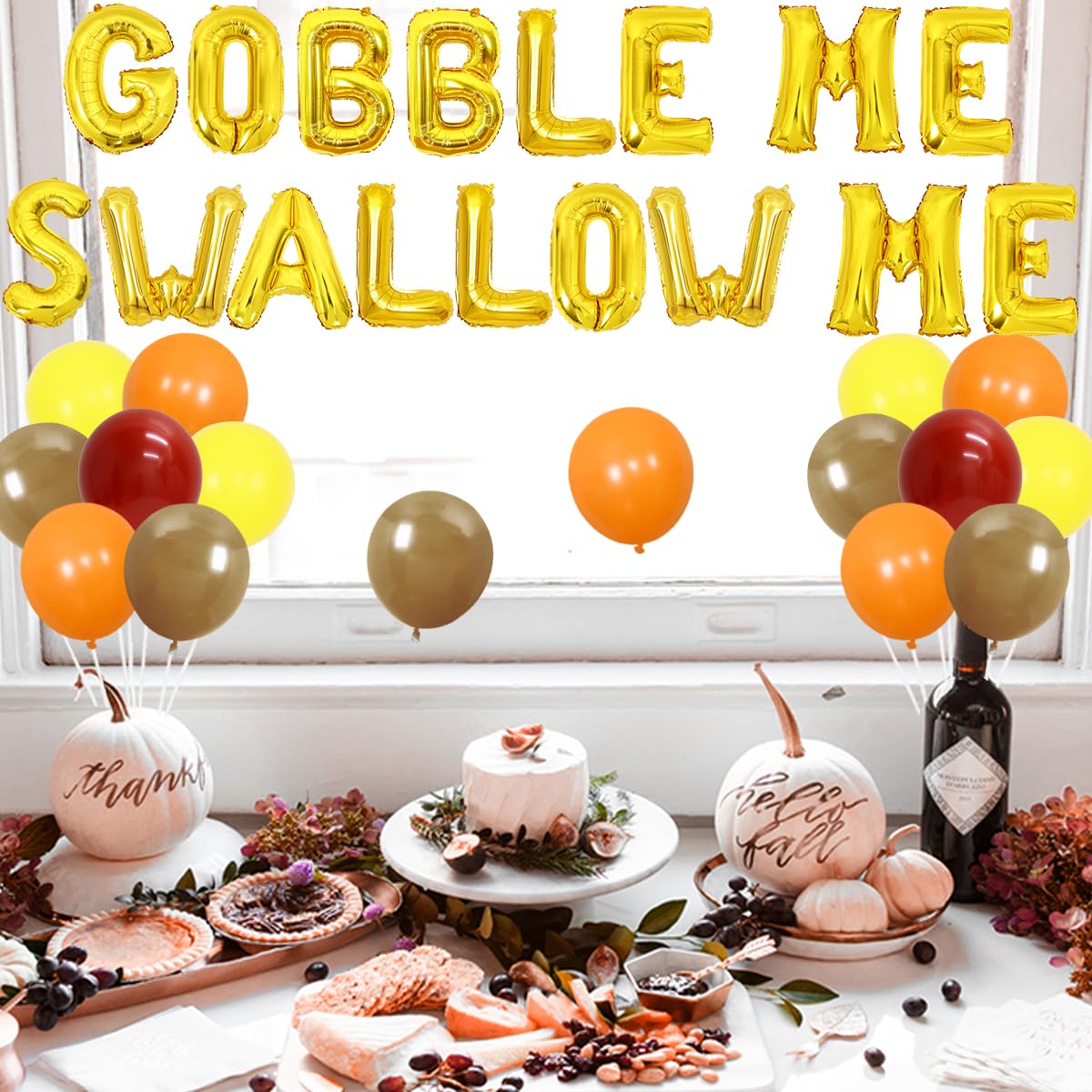 Thanksgiving Balloon Garland Kit - Gobble Me Swallow Me Balloon Banner for Thanksgiving Party Decorations, Fall Bachelorette Party Supplies for Adults - Perfect for Home Decor, Holiday Celebrations & Autumn Festivities