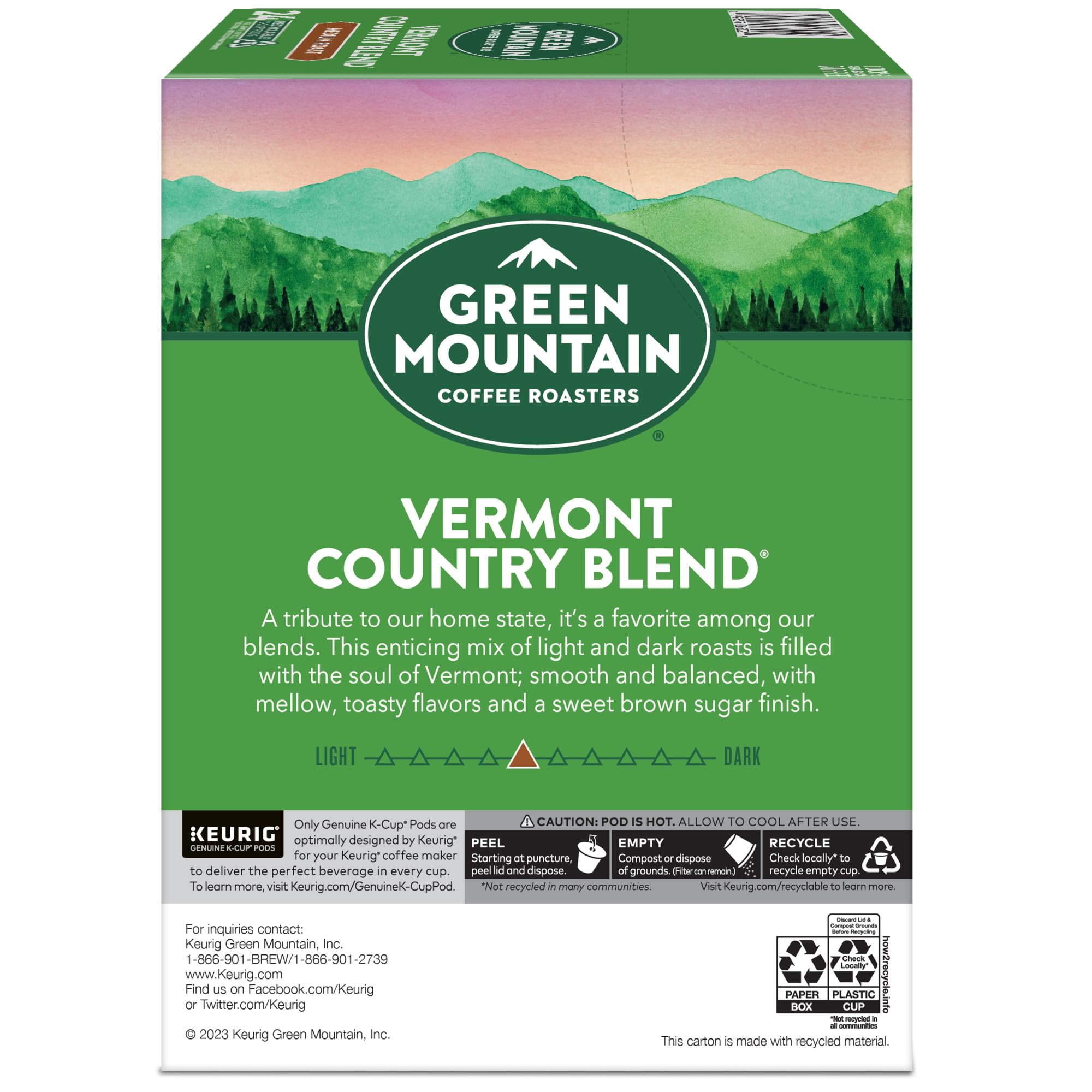 Green Mountain Coffee Roasters Vermont Country Blend Medium Roast K-Cup Pods - 96 Count Keurig Single-Serve Coffee for Home & Office Brewing | Perfect for Morning Boost or Afternoon Break