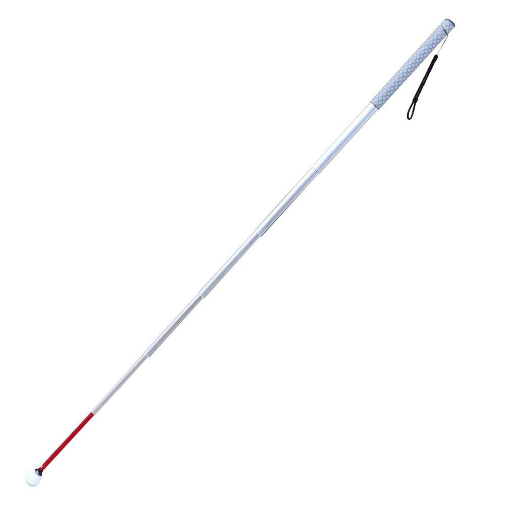 Expandable Aluminum Blind Cane with Rolling Tip 28-150cm (11-59 Inch) - Adjustable Walking Stick for Visually Impaired - Includes 2 Tips & Grey Handle - Ideal for Indoor & Outdoor Mobility Assistance