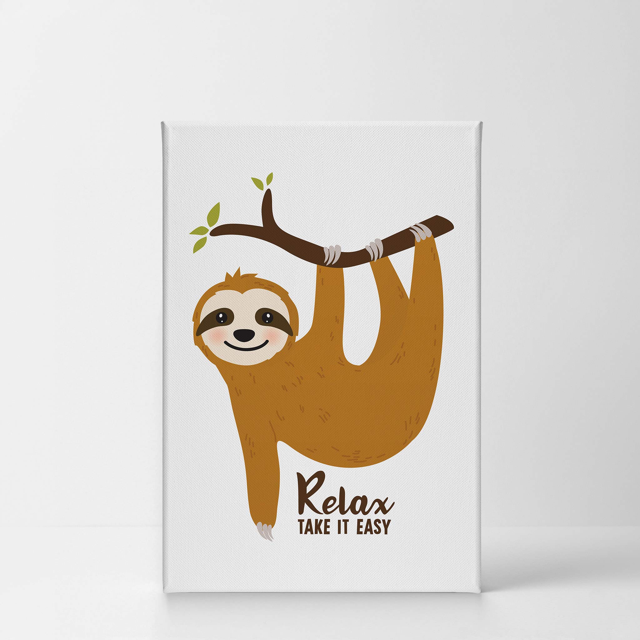 Smile Art Design Sloth Relax Take It Easy Quote Canvas Wall Art - Ready to Hang Nursery Decor, Kids Room Decor, Baby Room Decor - 40x30 Inches - Made in USA - Perfect for Bedrooms, Playrooms & Gift Giving
