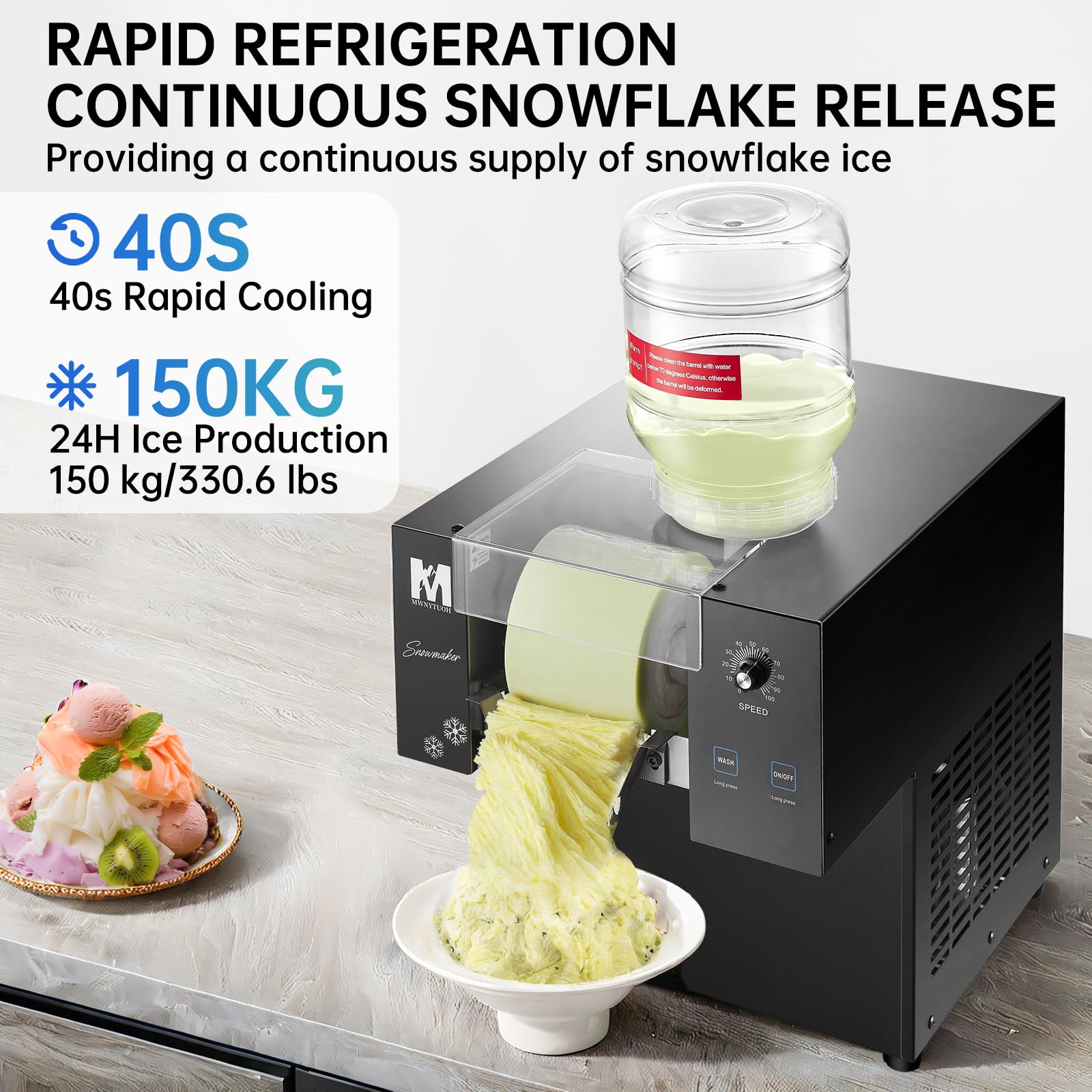 **330LBS/24H Commercial Snowflake Ice Maker Machine - 660W Fast Cooling Stainless Steel Shaved Ice Maker for Desserts, Ice Cream, Bubble Tea, Slushies - Perfect for Parties, Cafes, Bars & Restaurants**