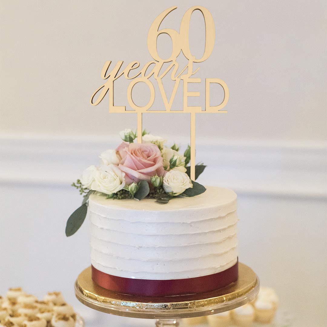 60th Anniversary Cake Topper - Rustic Chic Wood Laser Cut Decor for Wedding, Birthday & Party Cakes | Perfect for 60 Years Loved Celebrations & Special Occasions