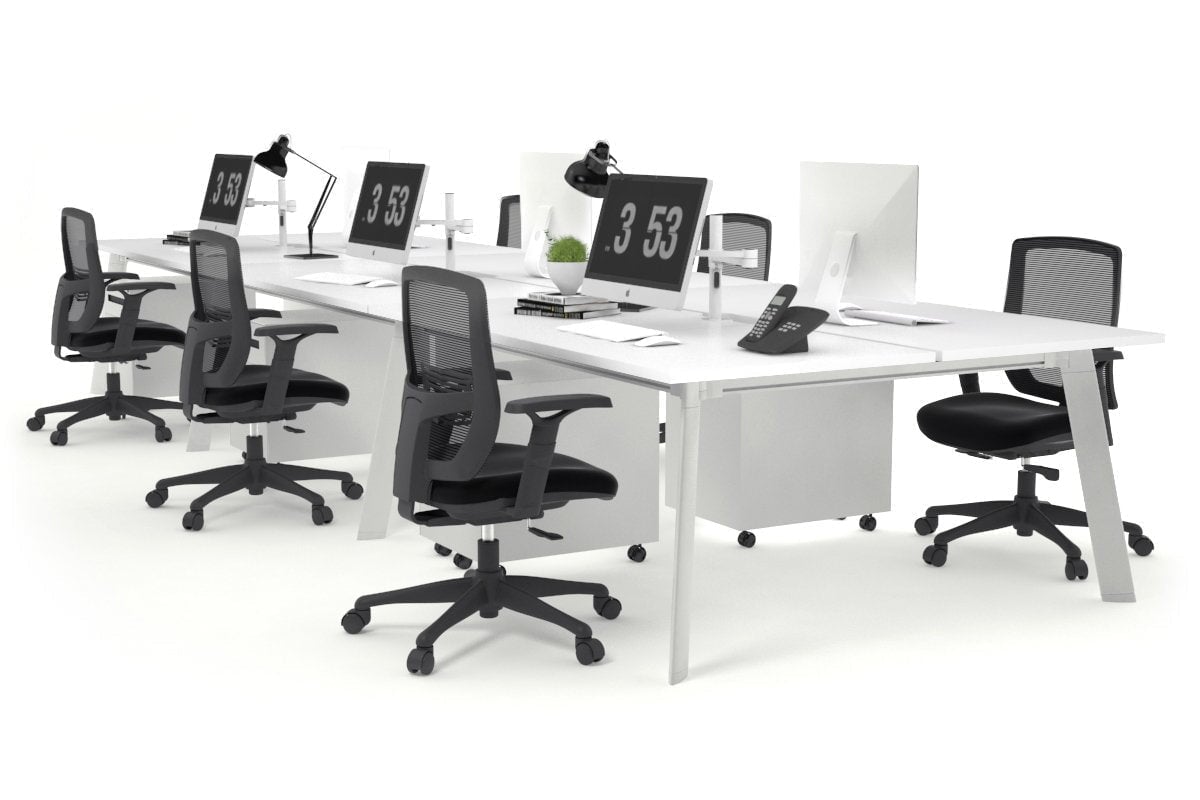 6-Person White Frame Switch Workstation - 1200L x 800W with Cable Scallop - Perfect for Office, Conference Room & Collaborative Workspaces