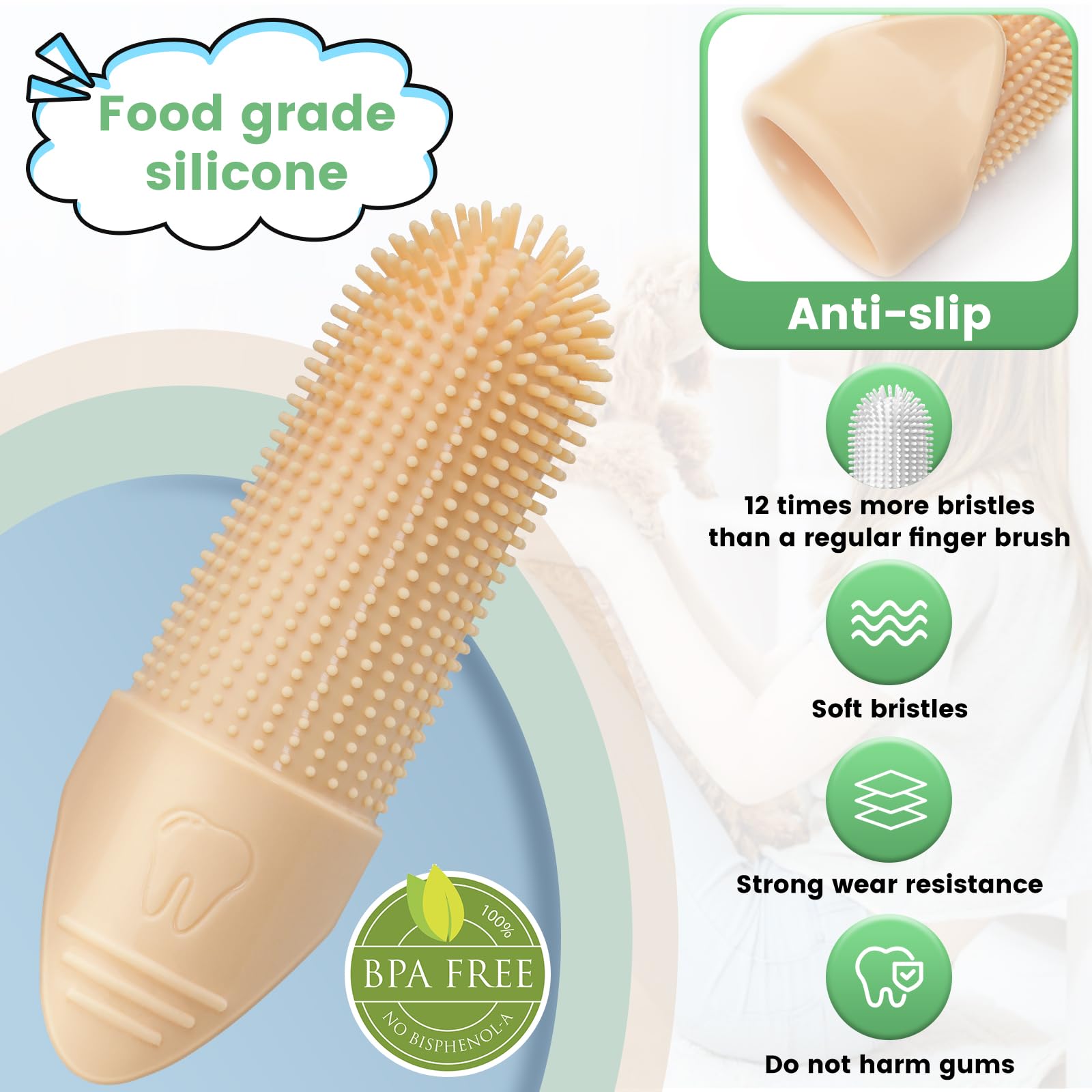 4 Pack Dog Toothbrush Set - 360° Cleaning Finger Brush for Dogs & Cats Teeth - Food Grade Silicone Pet Dental Care - Fits Most Fingers - Perfect for Puppy & Adult Pet Oral Hygiene at Home
