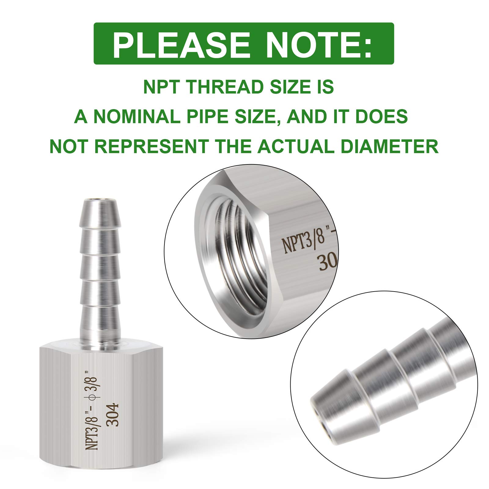 TAISHER 2PCS 304 Stainless Steel Air Hose Fittings 3/8