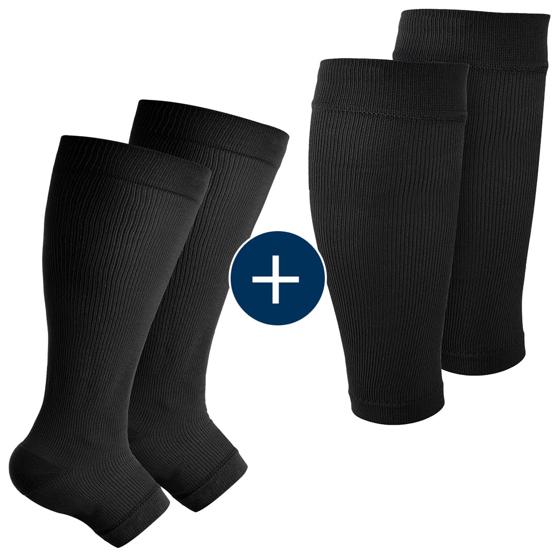Pembrook Plus Size Compression Toeless Socks & Sleeves Bundle - 3-Pack for Women, Breathable & Non-Slip Foot & Leg Support for Nurses, Athletes & Travelers