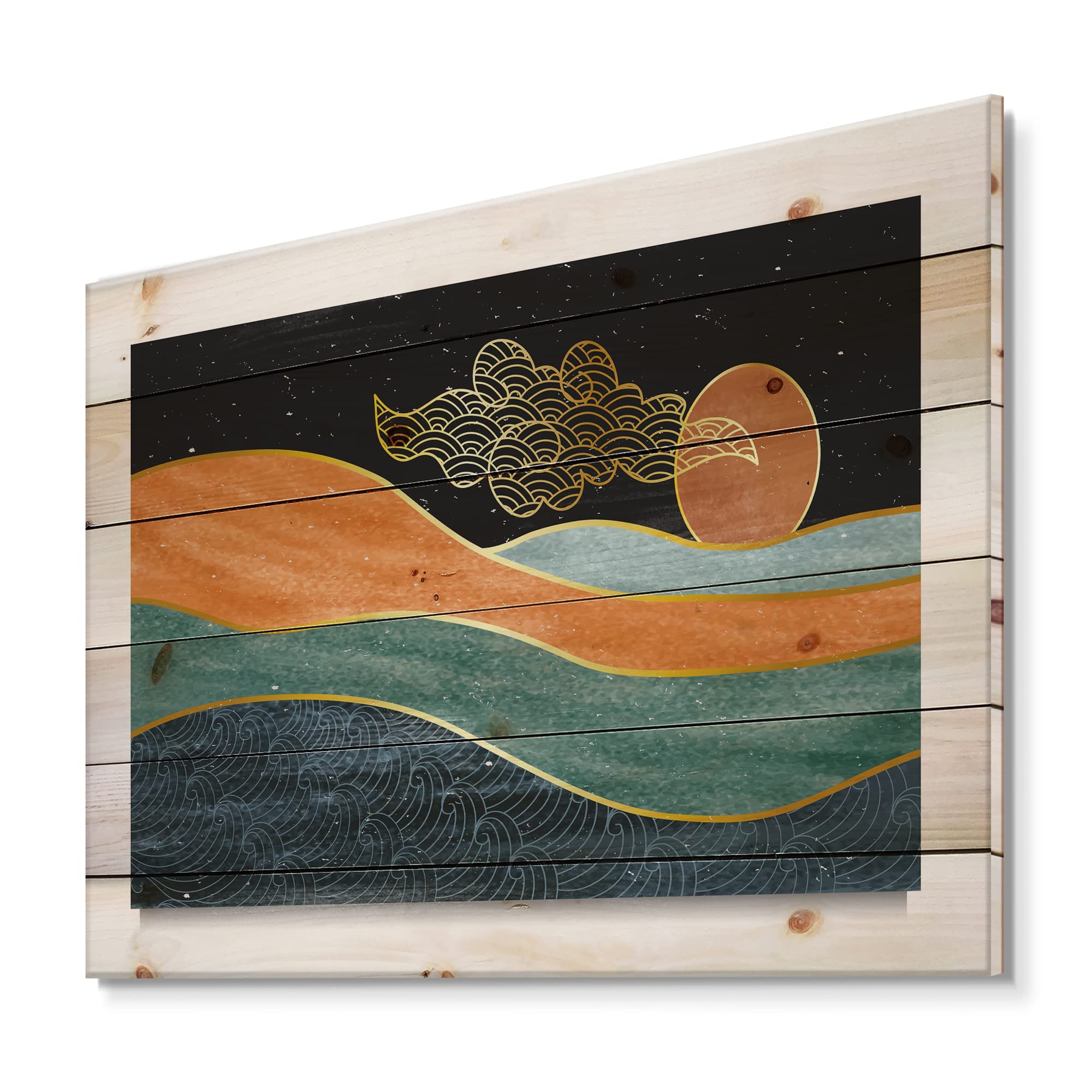 Abstract Nature Wood Wall Art - Sea Sky Sun Mountain Landscape for Home Decor