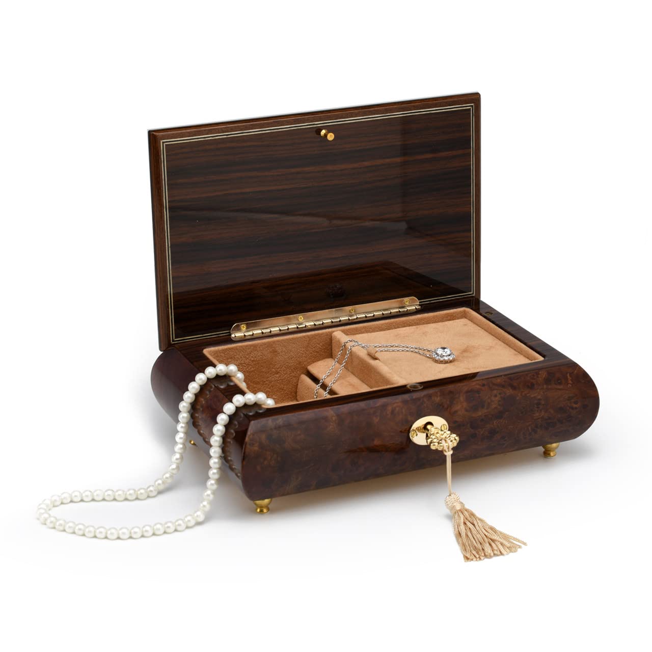 Elegant Italian Musical Jewelry Box with Arabesque Design - Plays Wedding March (Mendelssohn) & Multiple Melodies - Perfect for Weddings, Anniversaries & Gift Giving