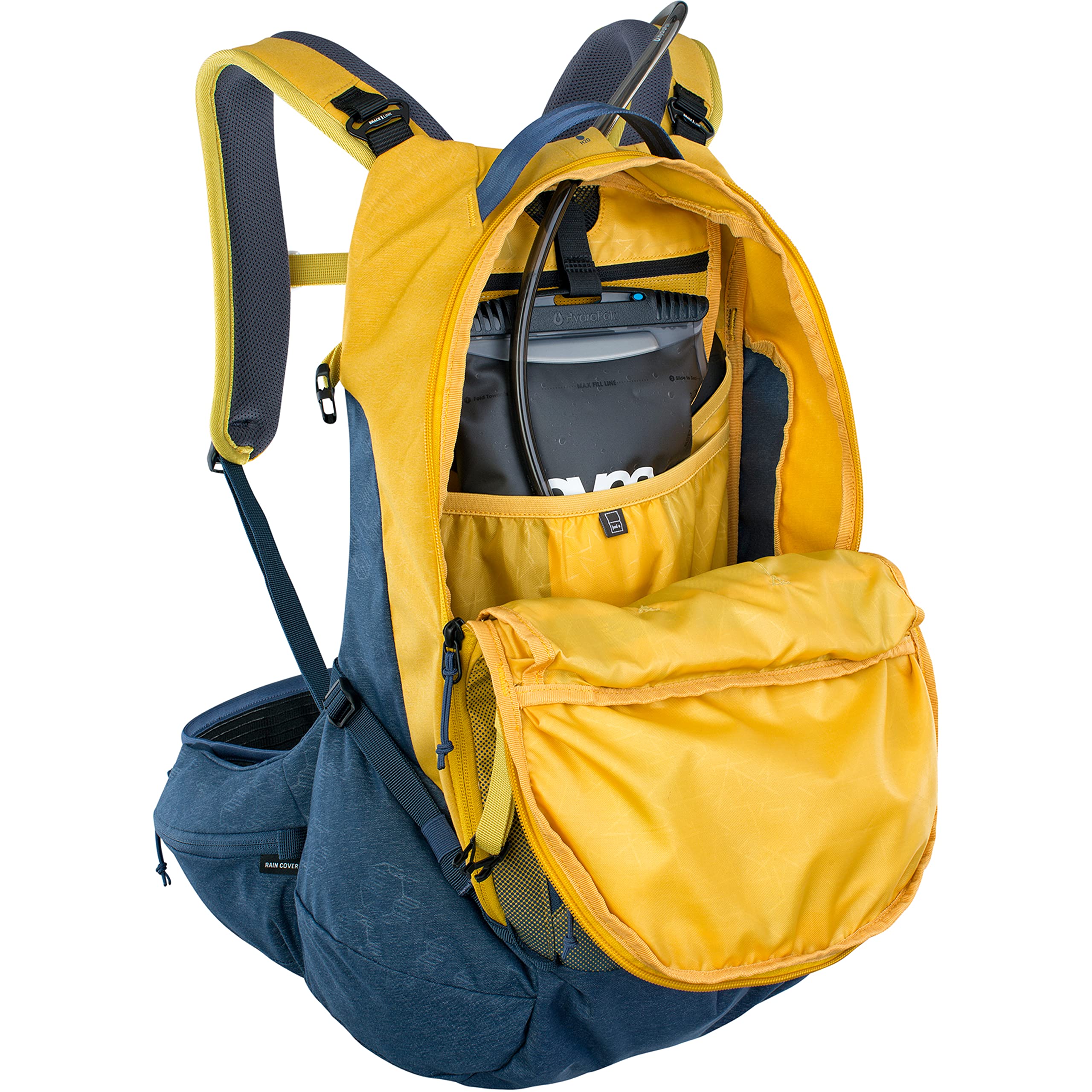 EVOC Trail Pro 26L Hiking Backpack - Waterproof Outdoor Backpack for Men & Women - Durable Travel Backpack with Laptop Compartment (Curry/Denim) - Perfect for Hiking, Camping & Daily Commute