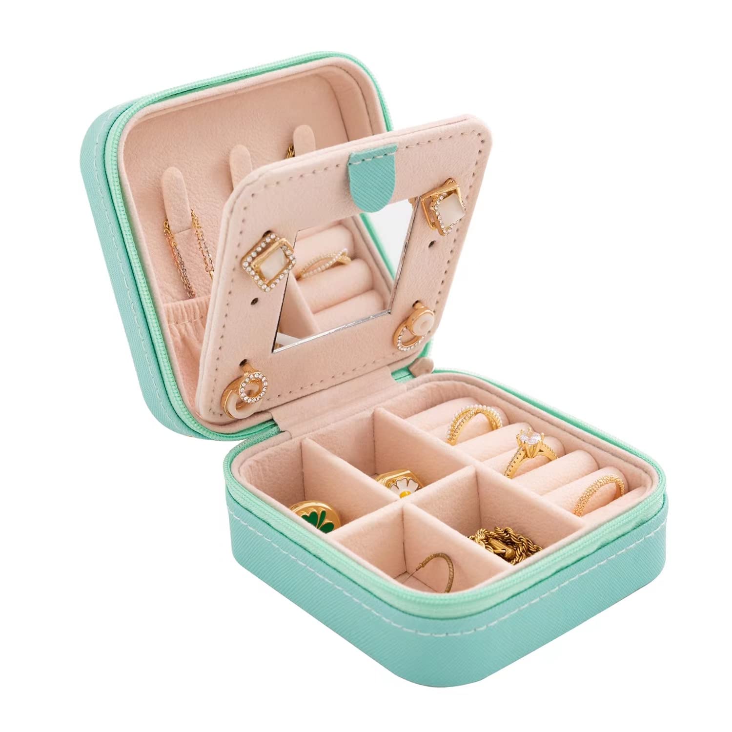 KElofoN Travel Jewelry Organizer Box for Women & Girls - Portable Jewelry Case with Mirror, Compact Jewelry Storage for Necklaces, Rings & Earrings (Blue) - Perfect for Vacation, Business Trips & Daily Use