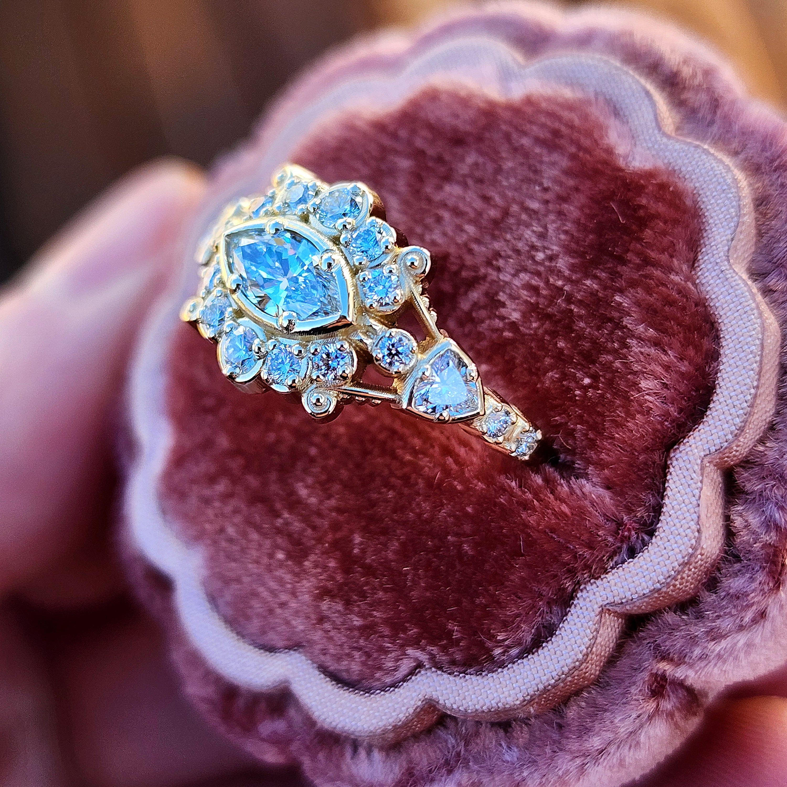 Belle Epoque Antique Style East West Marquise Cut Engagement Ring - 14K Gold for Wedding, Proposal & Anniversary Gifts