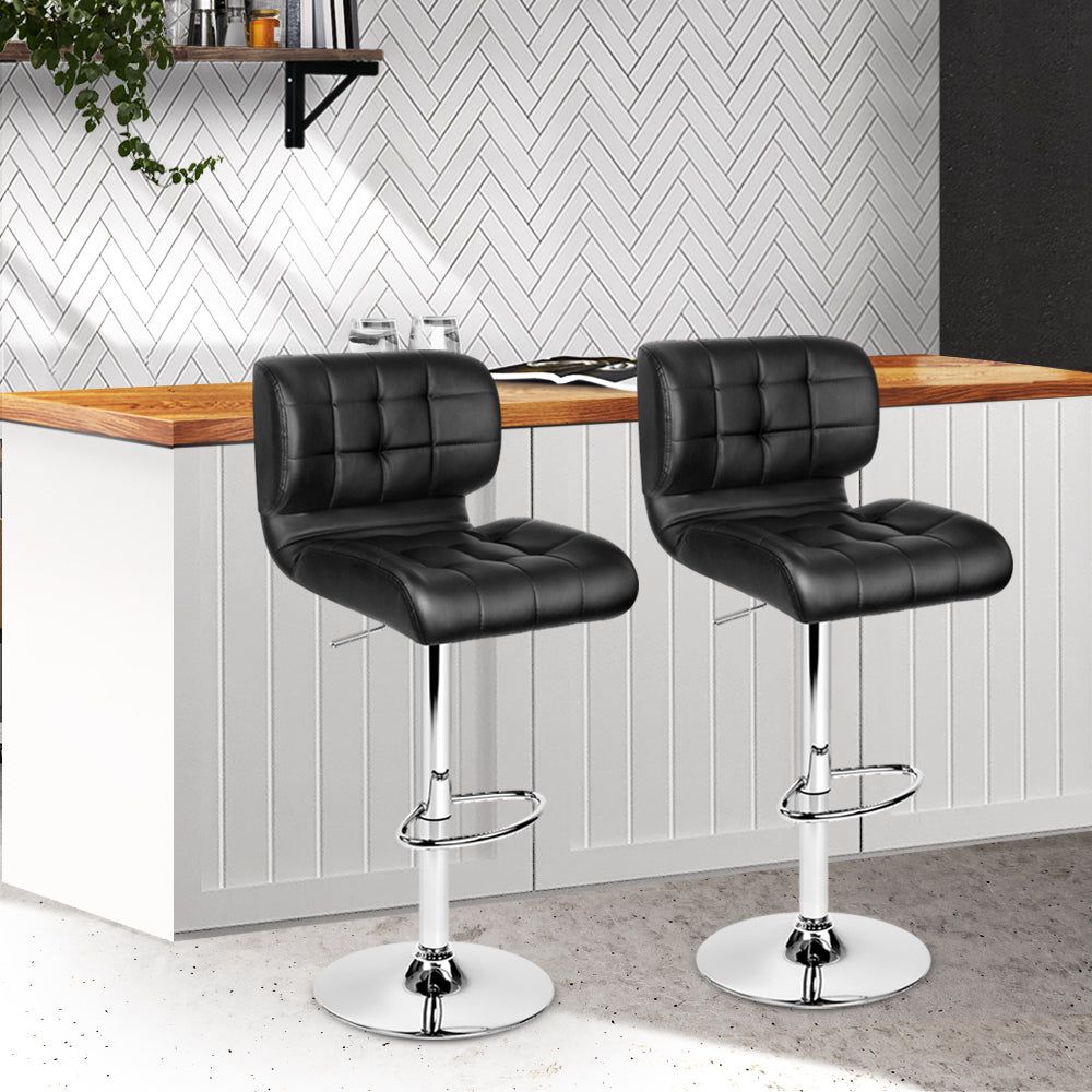 Adjustable Height Bar Stools with Gas Lift Mechanism - Black Leather Padded Counter Stools for Kitchen Island, Breakfast Bar & Home Decor