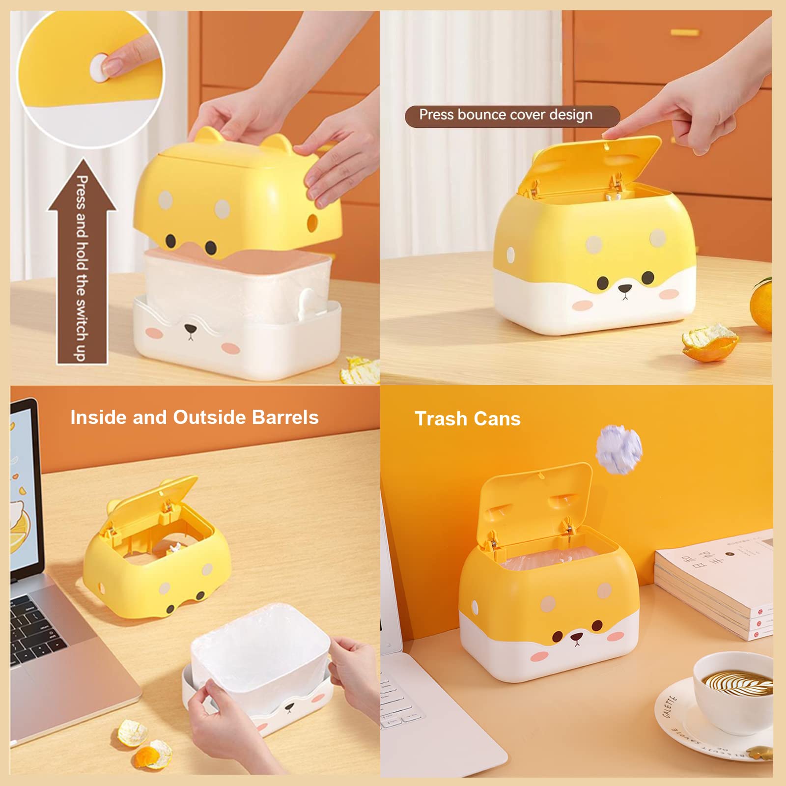 Mini Press Top Desktop Trash Can with Lid - Small Cute Garbage Bin for Bathroom, Living Room, Bedroom & Office | Perfect for Pet Hair, Lint & Countertop Waste Disposal