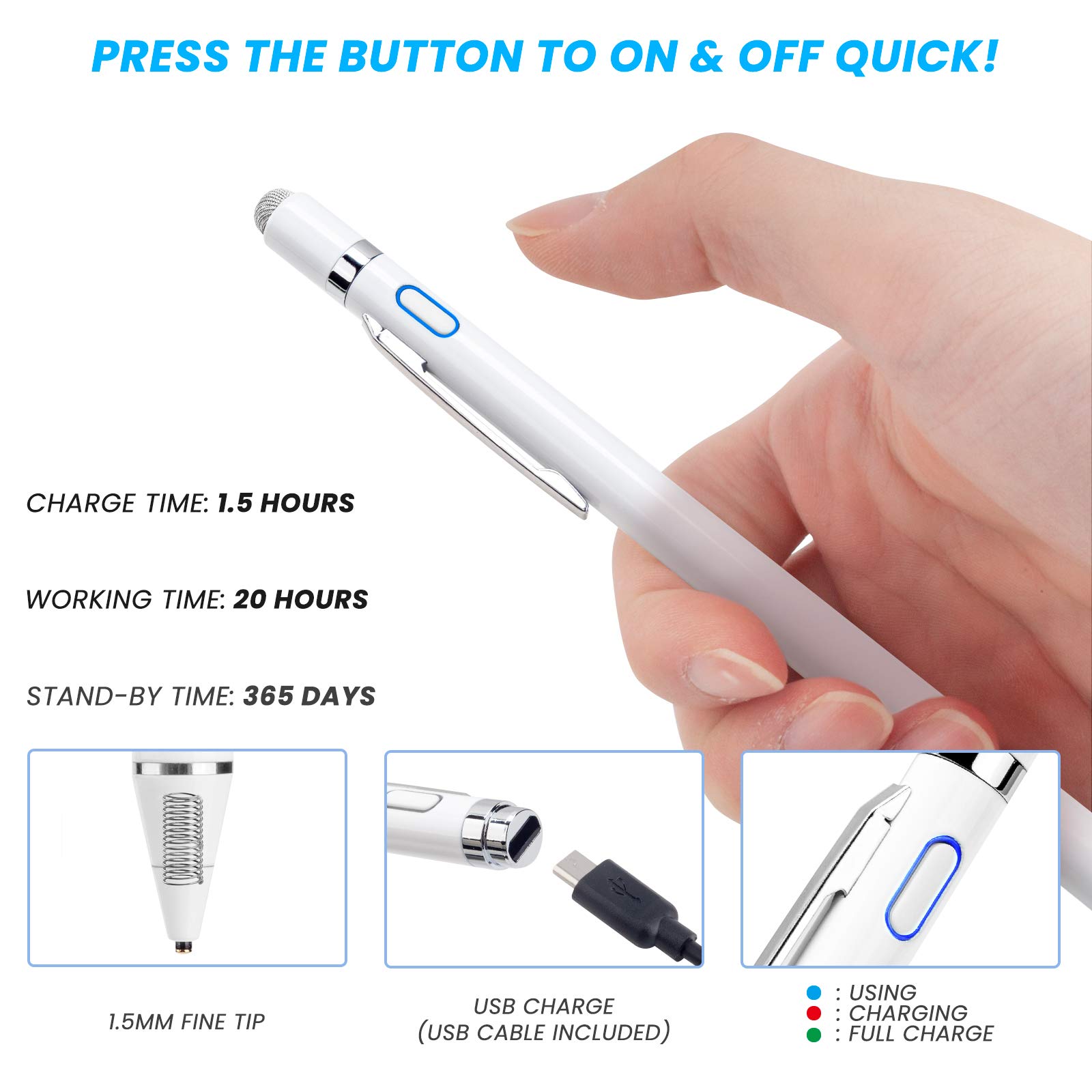 EDIVIA Digital Pencil for Lenovo 2-in-1 Chromebook - 1.5mm Ultra Fine Tip Stylus Pen for Lenovo C330 Chromebook (White) - Perfect for Note Taking, Drawing & Touchscreen Navigation