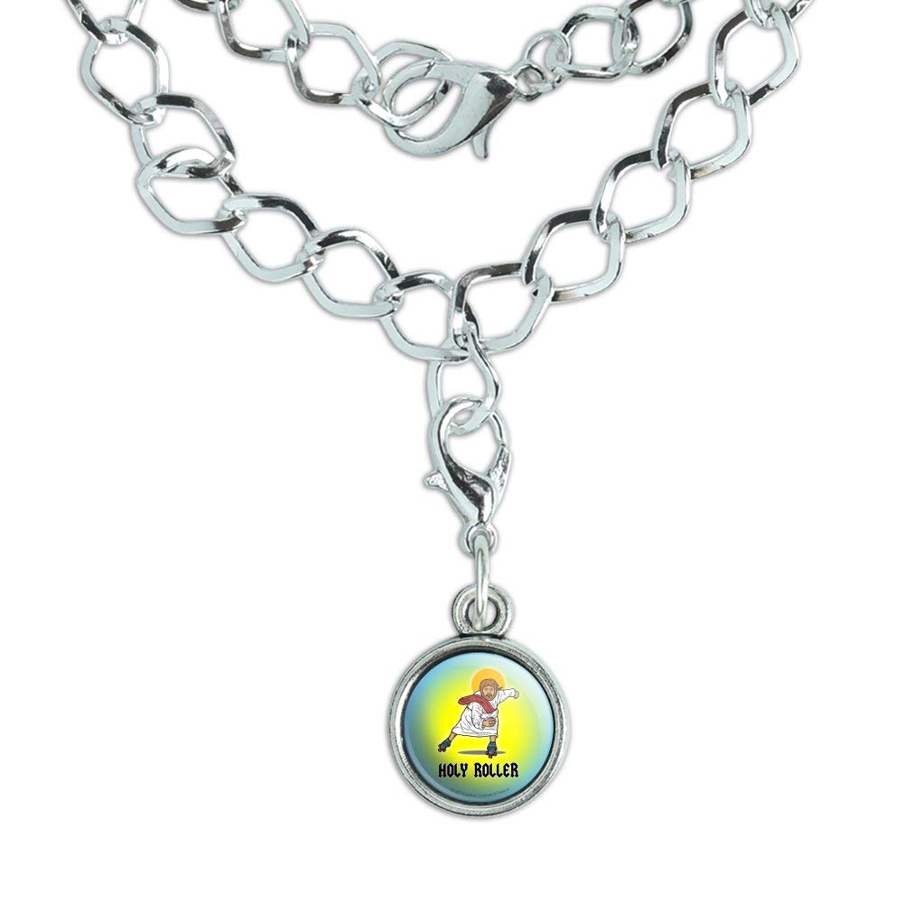 Vintage Holy Roller Jesus Roller Skating Charm Bracelet - Silver Plated Religious Jewelry with Antique Finish | Christian Gift for Women & Men, Church Humor Accessory for Skating Enthusiasts
