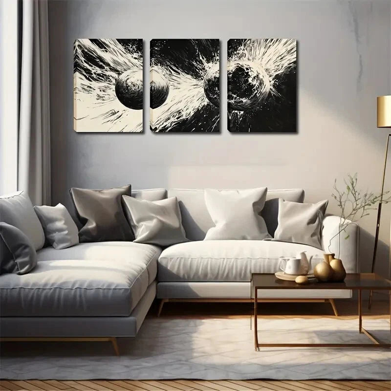 3-Piece Abstract Glowing Spheres Triptych Wall Art Set - Framed Canvas 40x60cm (16x24in) - High Quality Print, 100% Australian Made, Ready to Hang - Perfect for Living Room, Bedroom & Office Decor