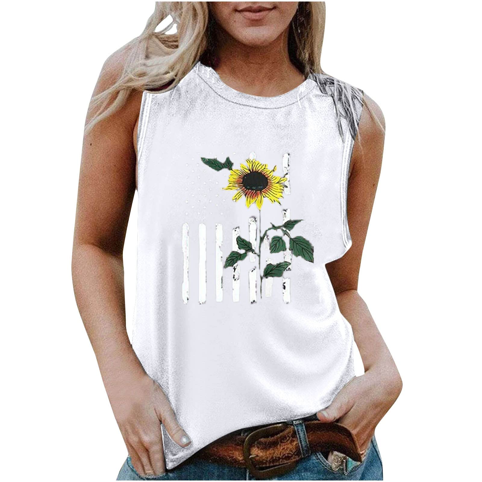 American Flag Tank Top for Women - Patriotic Sleeveless Crew Neck T-Shirt - 4th of July Fashion Tee - Sexy Camisole Shirt - Perfect for Independence Day Celebrations, Beach Outings and Summer Parties