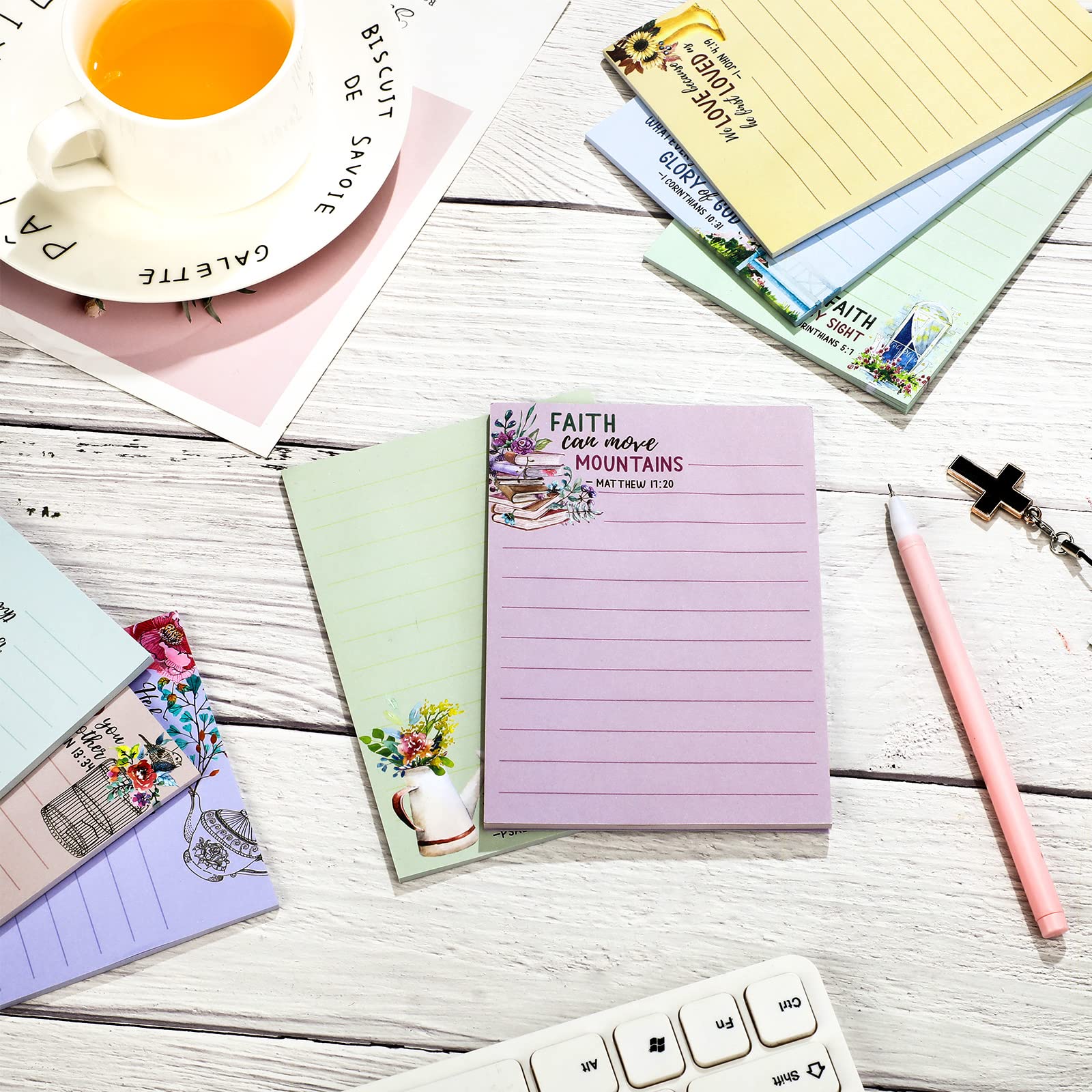 8 Pack Christian Inspirational Sticky Notes with Floral Design & Bible Verse Quotes - 4 x 5.5 Inch Religious Memo Pads for Prayer Journal, Bible Study, Office, School & Daily Planning (Fresh Style)