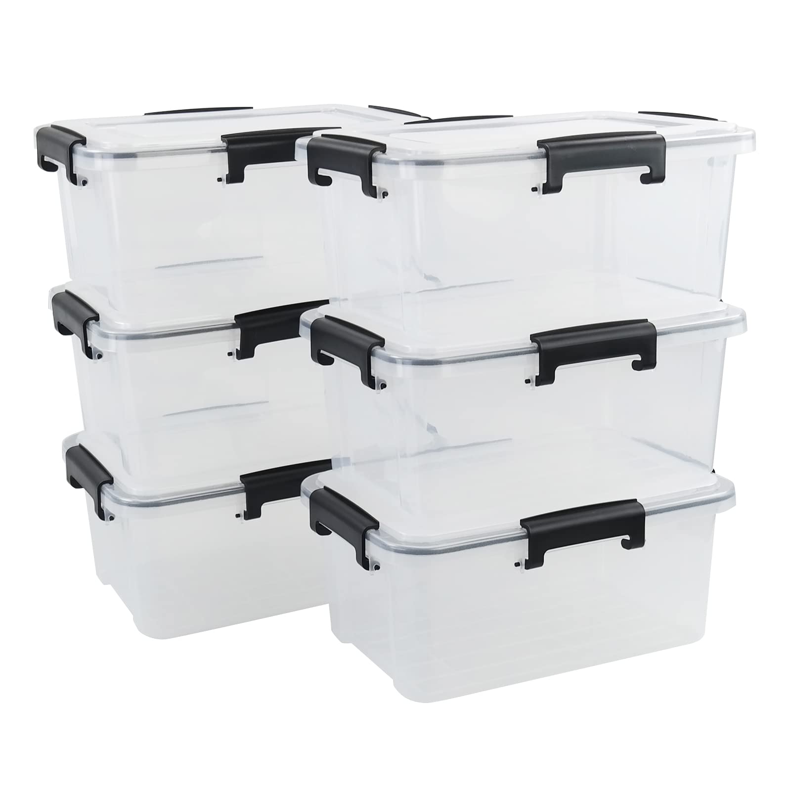 6-Pack 12 Quart Clear Plastic Storage Bins with Latching Lids - Stackable Organizing Containers for Home, Office, Closet & Garage Organization