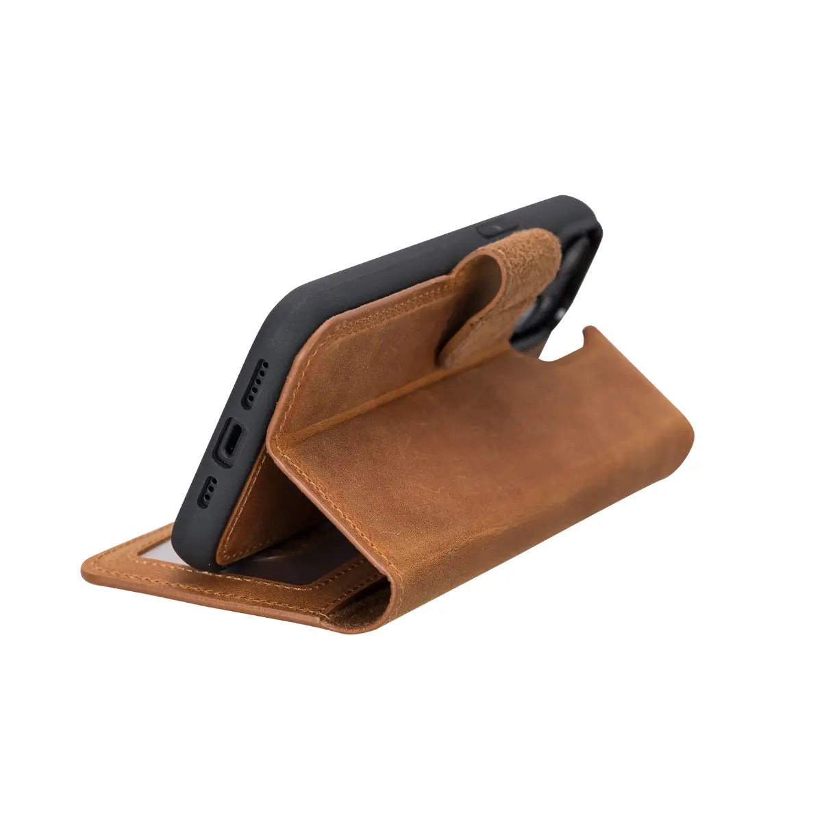 Premium Camel Brown Genuine Leather Wallet Case for iPhone 14 - Slim Protective Cover with Card Slots | Perfect for Everyday Use, Travel & Business (iPhone 14/2022 Model)