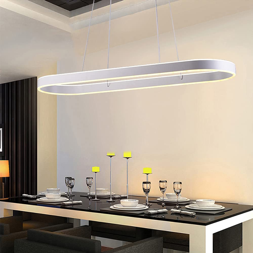 Modern Gold LED Dimmable Pendant Lamp - Circular Chandelier for Dining Table & Kitchen Island with Remote Control, High Translucent Acrylic Linear Hanging Light for Living Room, Bedroom, Restaurant (White) - Perfect for Home Decor, Dining Areas and Commercial Spaces