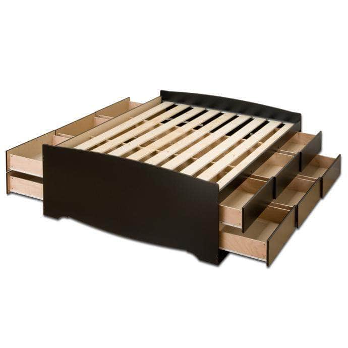 Black Tall Queen Captain’s Platform Storage Bed with 12 Drawers - Spacious Bedroom Furniture with Underbed Storage for Small Spaces & Guest Rooms