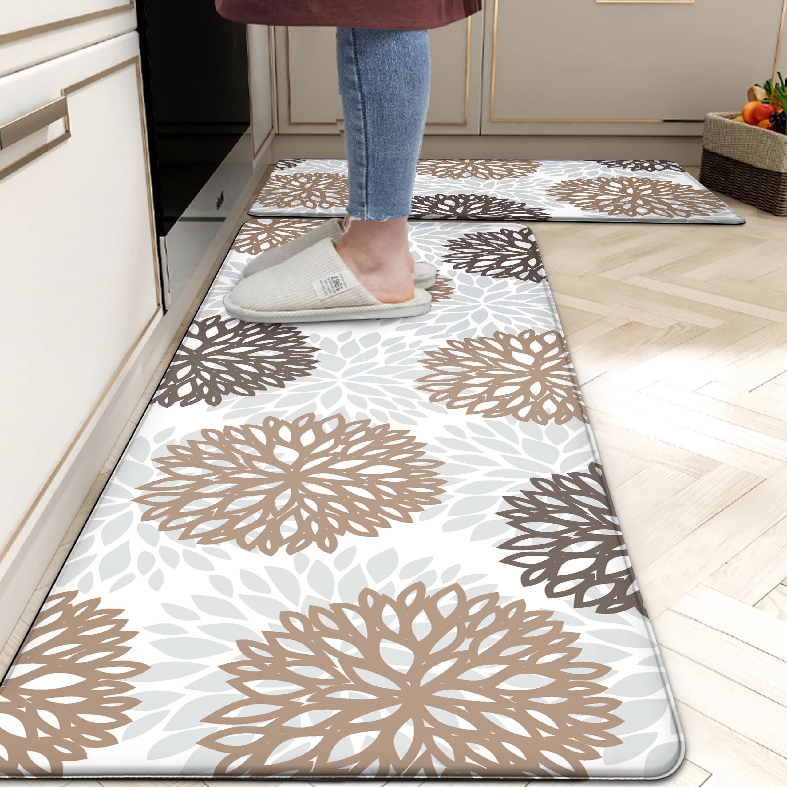 2-Pack Anti-Fatigue Kitchen Mats - Non-Slip Waterproof Memory Foam Floor Mats with Cushioned Support for Standing Comfort - Perfect for Kitchen Sink, Office Desk & Laundry Room - Home & Commercial Use