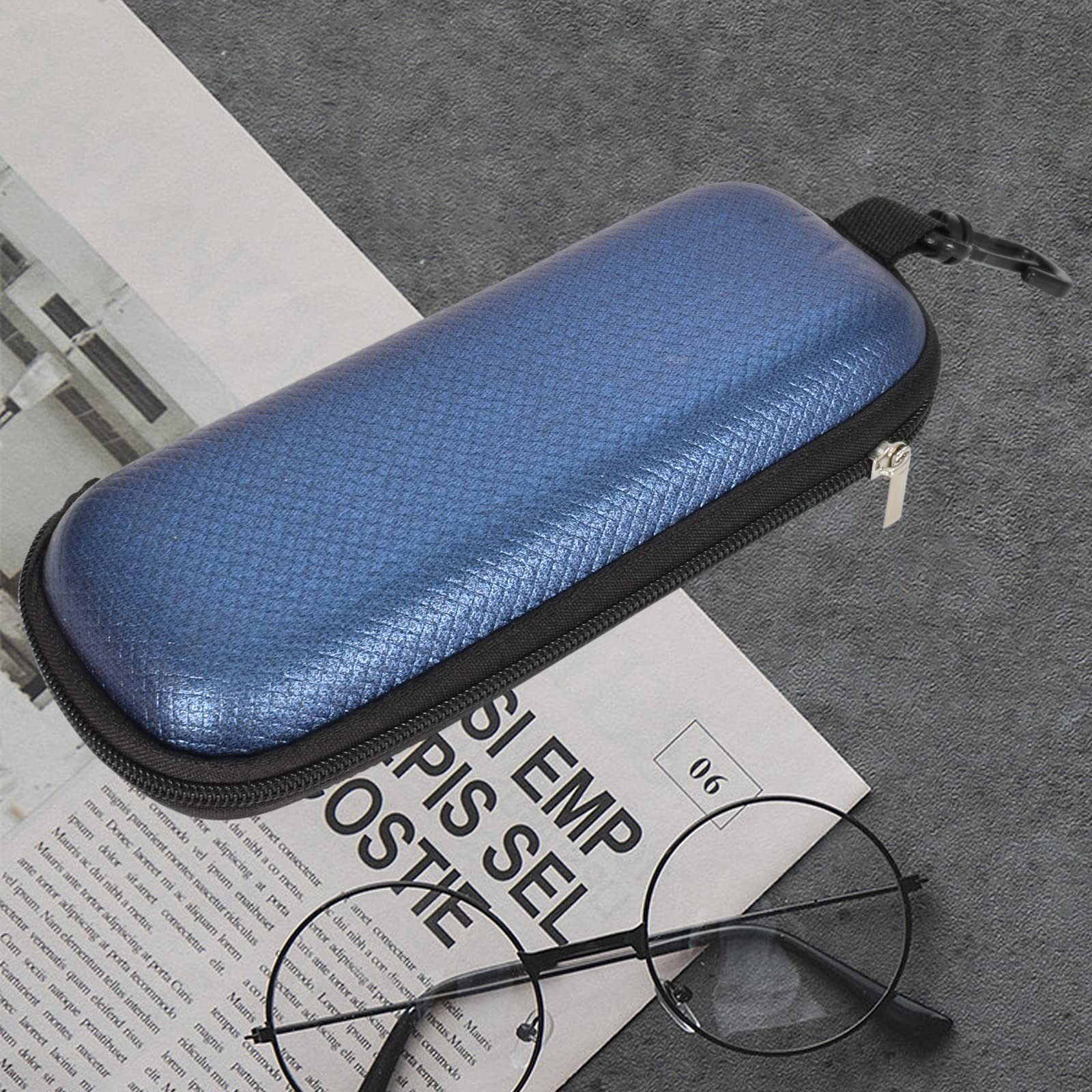 Premium Leather Eyeglass Case with Zipper - Soft, Portable & Durable Blue Glasses Holder for Travel, Work & Everyday Use