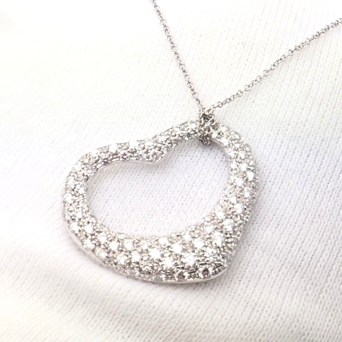 Authentic Tiffany & Co Elsa Peretti Platinum Diamond Large Open Heart Pendant Necklace - Perfect for Anniversaries, Valentine's Day & Special Occasions