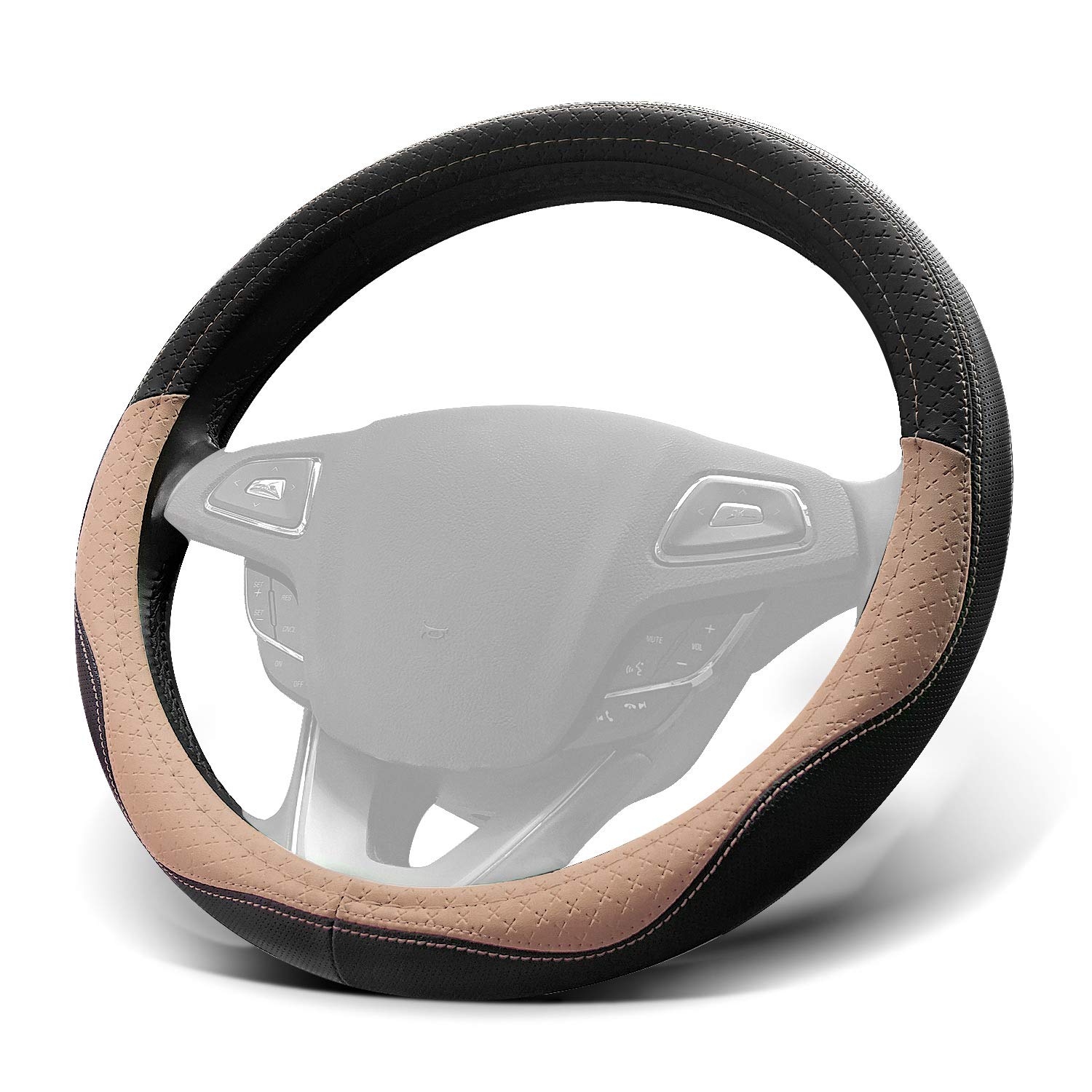 Premium Microfiber Leather Steering Wheel Cover - Universal 15 Inch Fit for Cars, Trucks & SUVs (Beige) | Non-Slip Grip, Comfortable Driving & Stylish Upgrade for Daily Commute & Road Trips