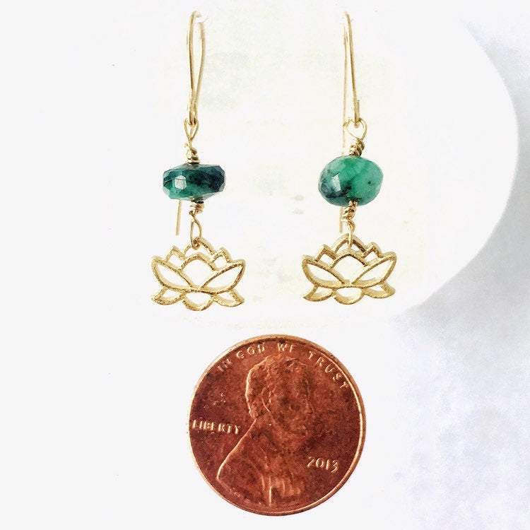 Emerald Lotus Drop Earrings - 14k Gold Filled Dangle Earrings for Women | Perfect for Weddings, Parties & Special Occasions