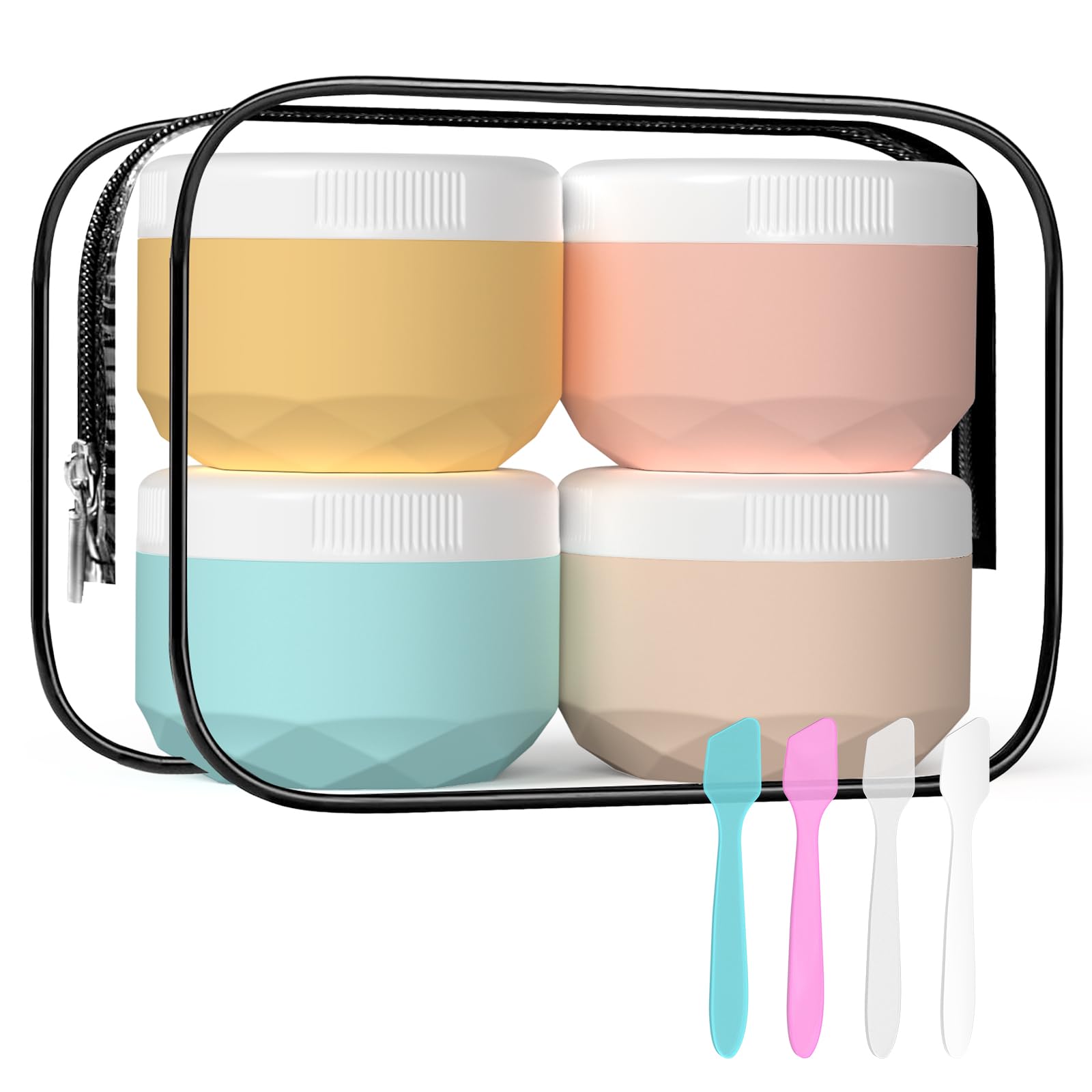 TSA Approved 4-Pack 1oz Silicone Travel Containers for Toiletries | Leakproof & BPA Free Cosmetic Jars for Creams, Lotions, Skincare & Makeup | Includes Waterproof Bag | Perfect for Air Travel, Gym & Vacation Essentials