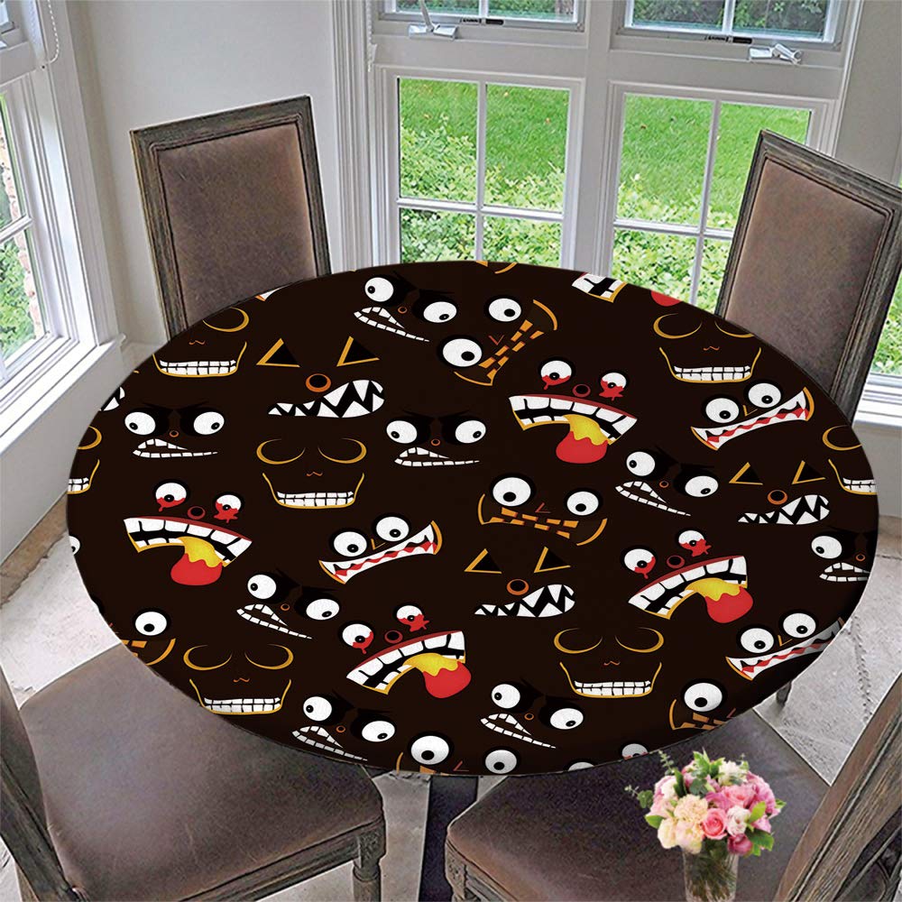Elastic Edged Round Table Cover - Waterproof Halloween Tablecloth for 55