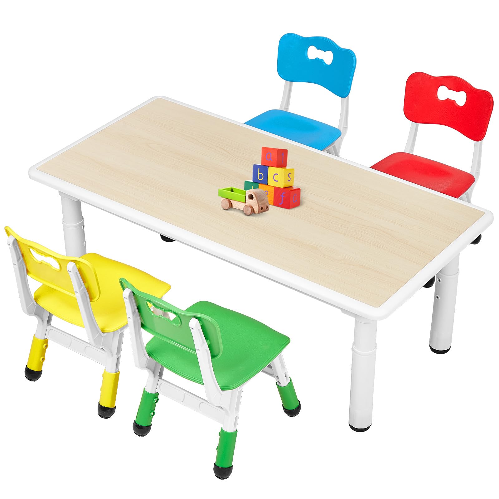 **FUNLIO Adjustable Kids Table and 4 Chairs Set for Toddlers Ages 3-8 - Easy Clean Arts & Crafts Table with Wipeable Surface - Perfect for Classrooms, Daycares & Home Use - CPC & CE Certified (5-Piece Set, Multicolor) - Ideal for Playtime, Learning & Creative Activities**