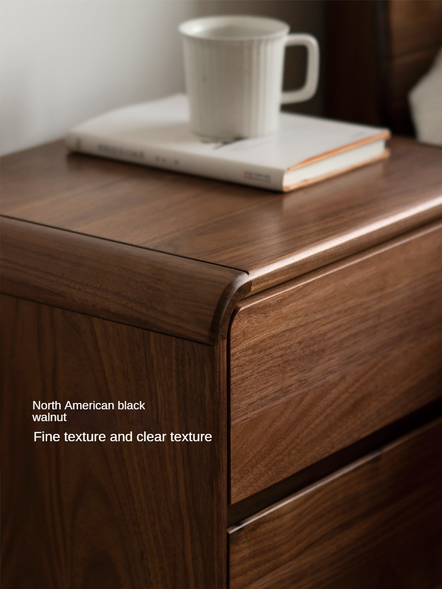 Black Walnut Solid Wood Minimalist Nightstand - Modern Bedside Table with Drawer for Bedroom, Living Room & Office - Durable & Stylish Storage Solution