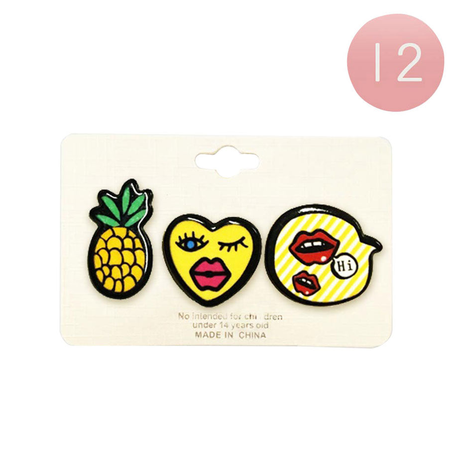 12 Pack Pineapple Heart Lips Lapel Pin Set - Cute Mini Brooches for Jackets, Bags & Hats - Perfect for Women's Fashion Accessories, Gifts & DIY Crafts
