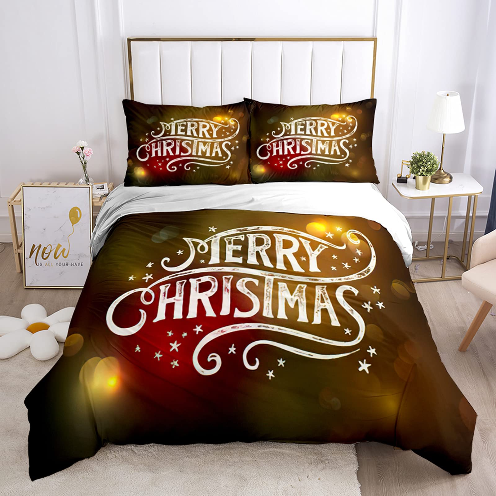 Christmas Duvet Cover Set - Red & White Snowflake Tree Deer Pattern 3-Piece Bedding with Zipper Closure | Twin Size for Kids, Teens & Adults | Perfect for Holiday Decor & Cozy Winter Nights