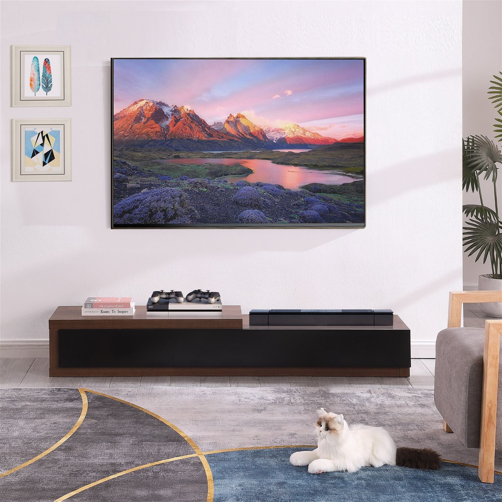 Criterion Durham Extendable TV Stand 260cm - Dark Oak Lowline Media Console for Living Room, Bedroom & Home Theater