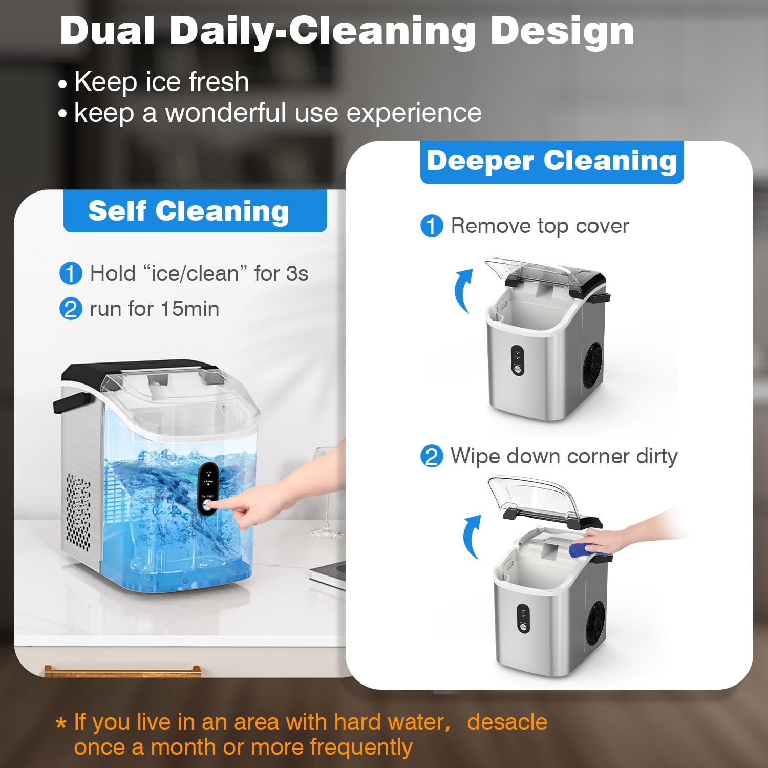 Kndko Countertop Nugget Ice Maker with Handle - 35lbs/Day, 6-Minute Fast Ice Production, Self-Cleaning Pebble Ice Machine for Soft Chewable Ice - Perfect for Home Kitchen, Office, RV Travel, Camping & Outdoor Parties
