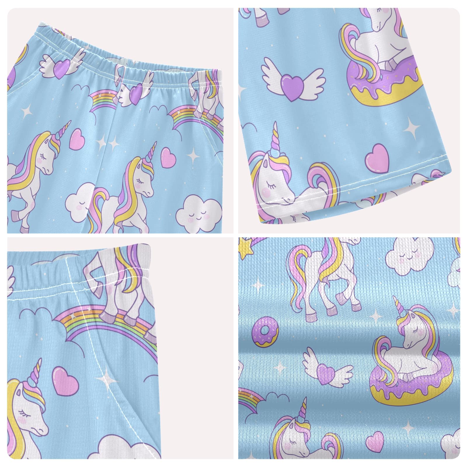Unicorn Blue Rainbow Boys Summer Outfits - Short Sleeve T-Shirt & Shorts Playwear Set for Toddler Boys & Girls | Perfect for Outdoor Play, Beach & Birthday Parties