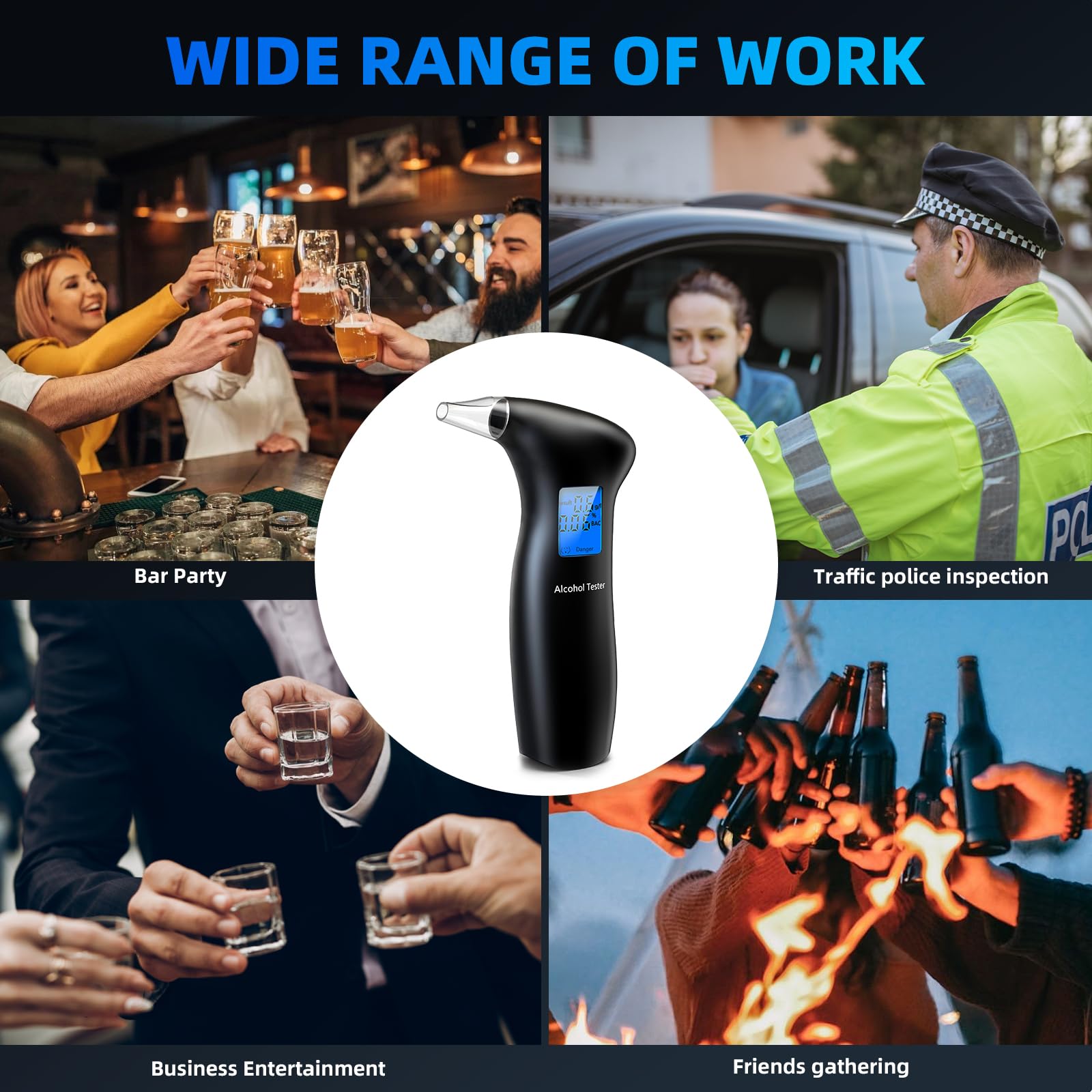 **Portable Digital Breathalyzer for Alcohol - Fast & Accurate LCD Display with 4 Reusable Mouthpieces - Personal & Professional Use - Perfect for Parties, Bars, and Workplace Safety**