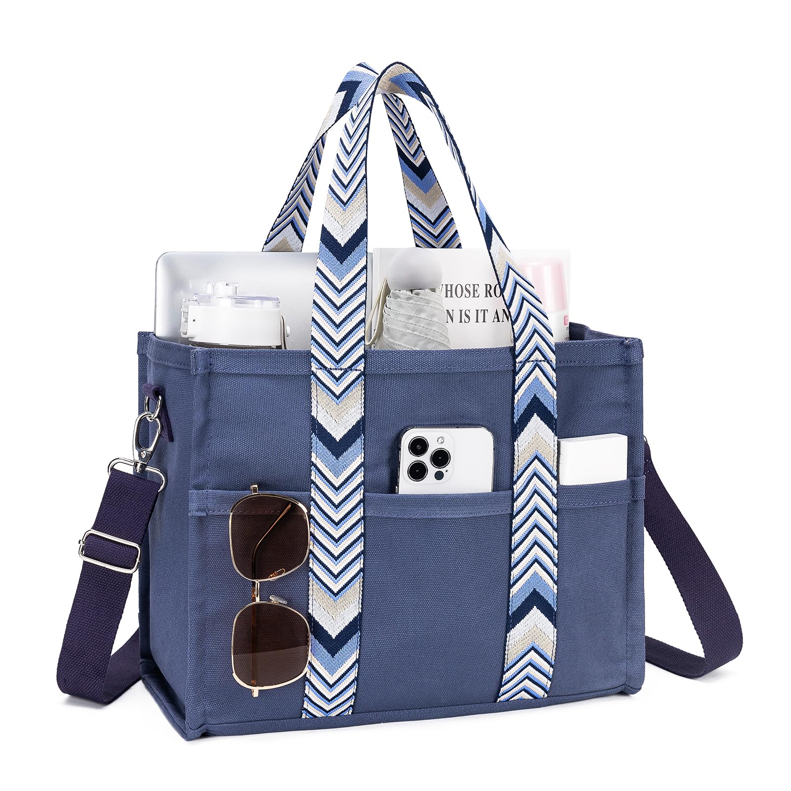 Premium Canvas Tote Bag Set with Purse Organizer Insert - Women's Travel Handbag with Zipper & Adjustable Shoulder Strap - Perfect for Shopping, Beach Trips & Daily Commute