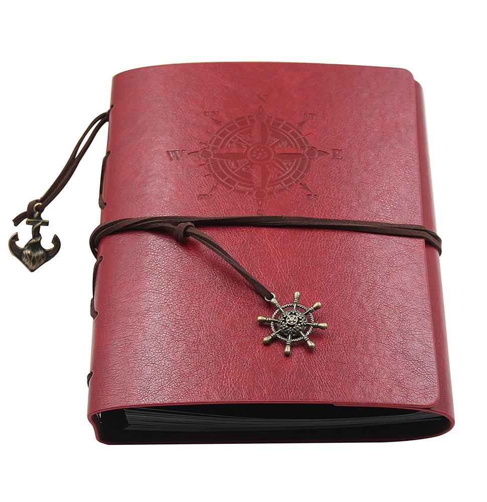 ToiM Pirate Theme Leatherette Cover Self-Adhesive Scrapbook Album - DIY Memory Book for Photos, Handmade Adhesive Scrapbooking Journal (Red) - Perfect for Travel Memories, Baby Books & Wedding Keepsakes