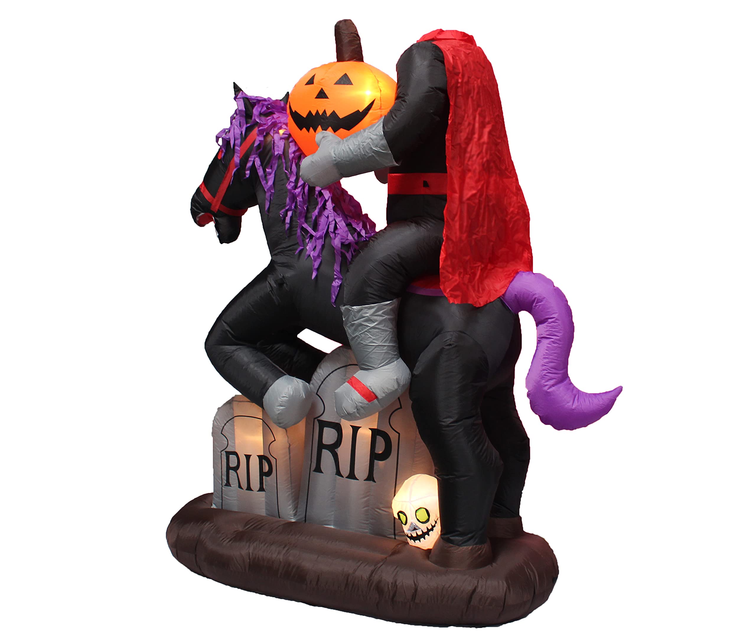 Halloween Party Decorations Bundle - 8ft Inflatable Ghost Spider Archway & 6.5ft Lighted Headless Horseman with Horse, Tombstones, Skull & Pumpkin - Perfect for Outdoor Yard Haunt, Spooky Home Decor & Halloween Night Party