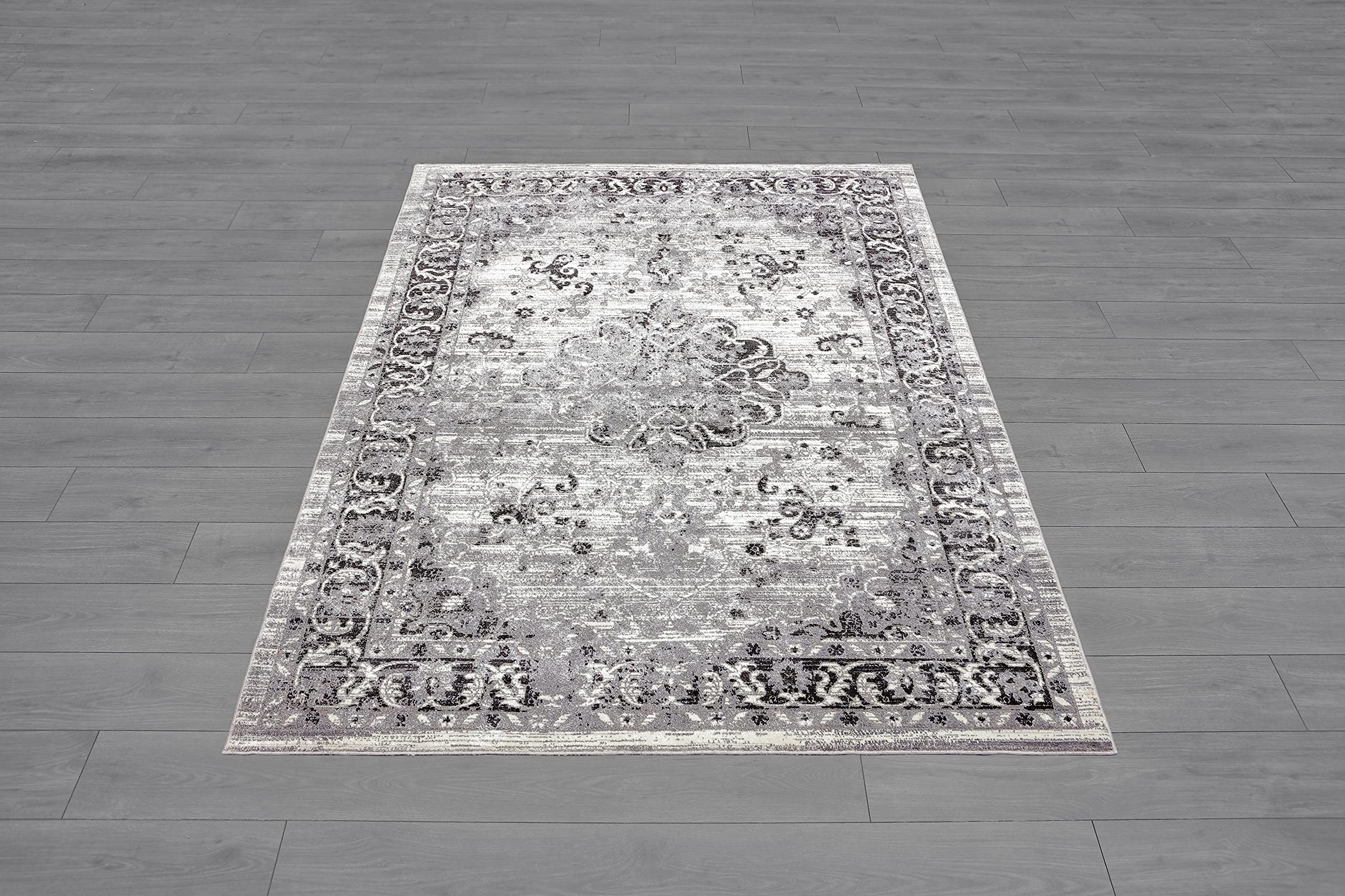 Premium Ladole Prague Anthracite Oriental Area Rug - Handmade Bohemian Style Carpet for Living Room, Bedroom & Home Decor