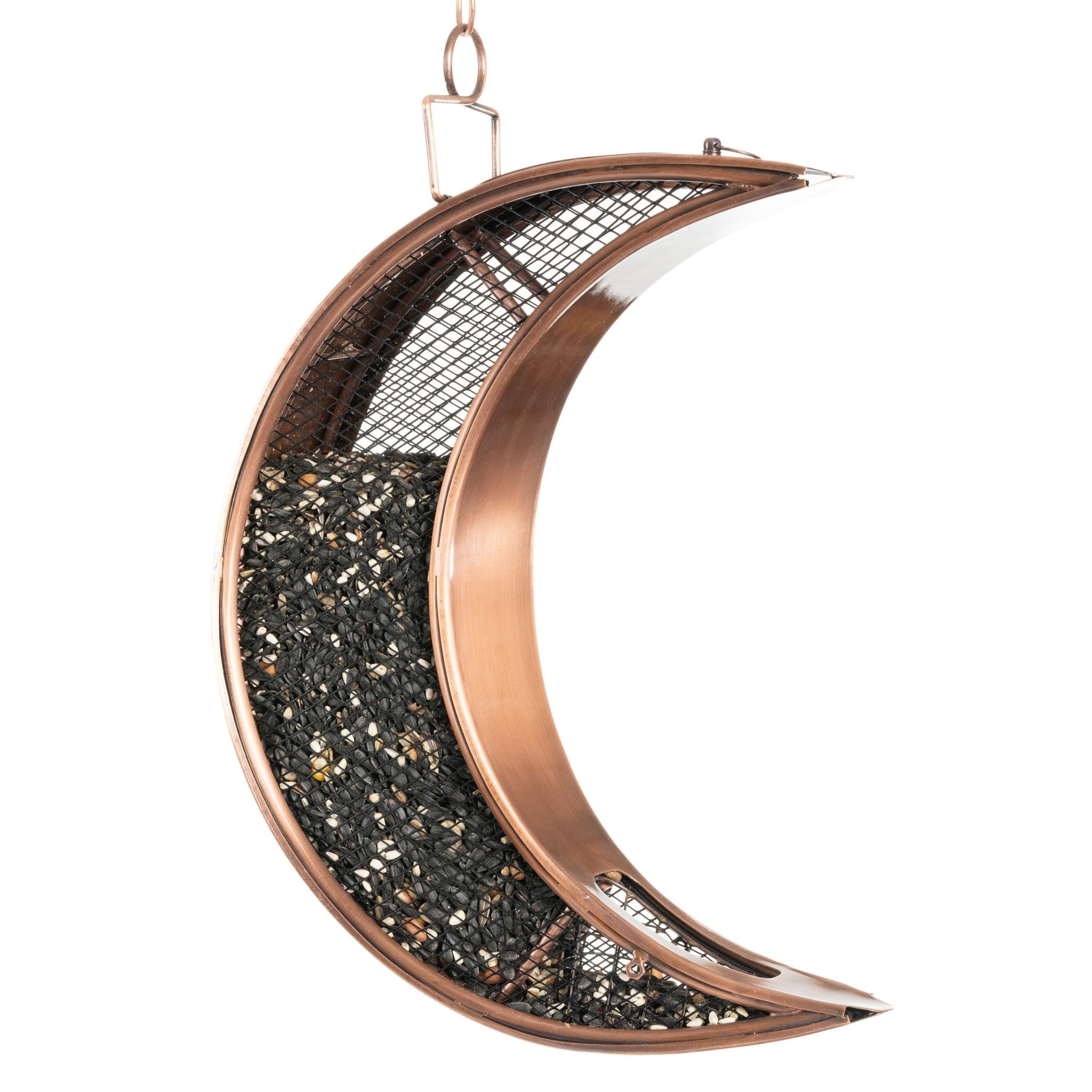 Over The Moon Copper Bird Feeder with Mesh Panels - Attract Wild Birds to Your Garden, Patio or Backyard - Perfect for Bird Watching and Outdoor Decoration