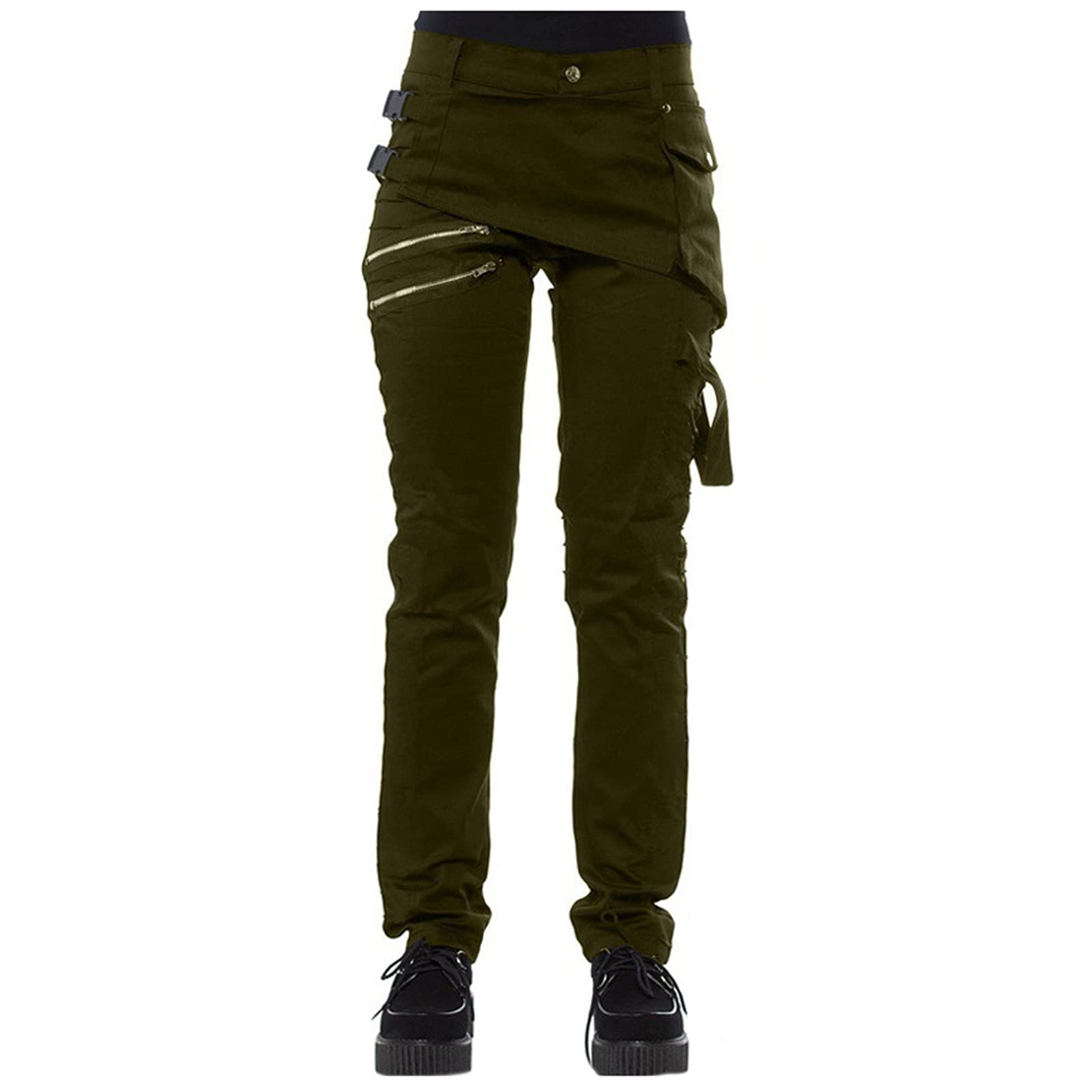 Xiloccer Women's Halloween Steampunk Denim Pants - Slim Fit Gothic Retro Cargo Trousers with Side Pockets | Perfect for Cosplay, Halloween Costumes & Alternative Fashion Outfits