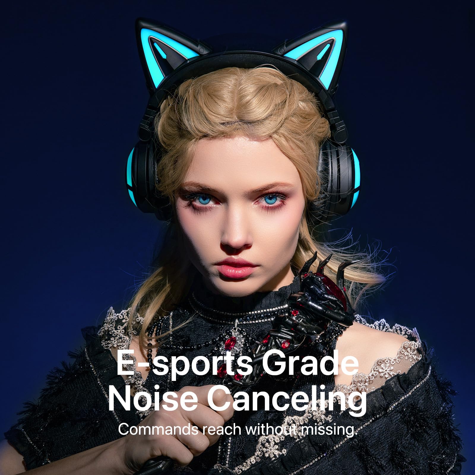 YOWU Cat Ear Headphones CE - Wireless/Wired Gaming Headset with Built-in Mic, RGB Lighting, Hi-Fi Sound for PC, PS4, PS5, Switch | Perfect for Anime Fans & Live Streaming (Black)